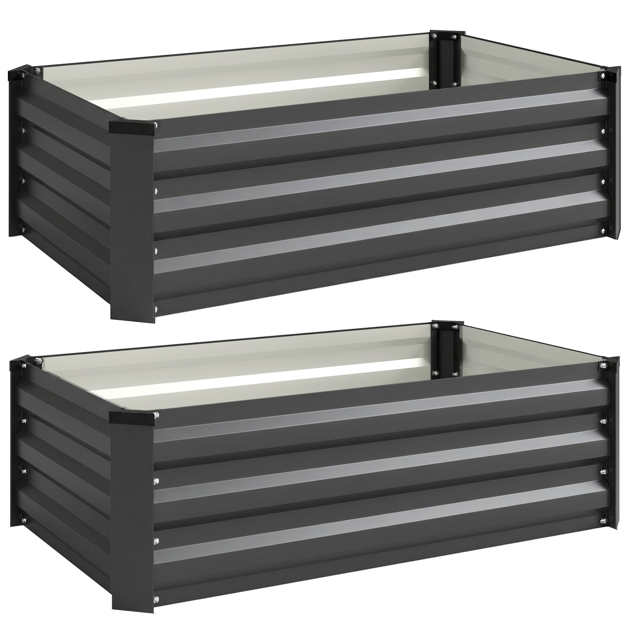 Galvanised Steel Outdoor Garden Planter Box 100cm Wide in Set Of 2 - Velmora