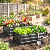 Galvanised Steel Outdoor Garden Planter Box 100cm Wide in Set Of 2 - Velmora