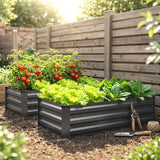 Galvanised Steel Outdoor Garden Planter Box 100cm Wide in Set Of 2 - Velmora