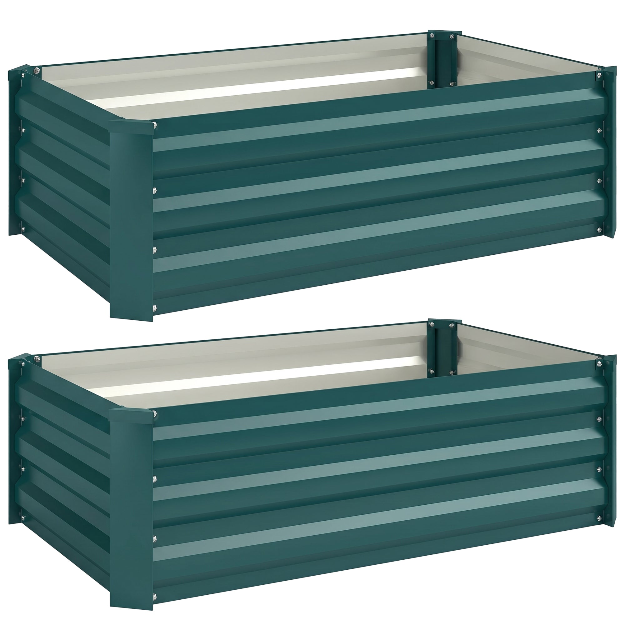 Galvanised Steel Outdoor Garden Planter Box 100cm Wide in Set Of 2 - Velmora