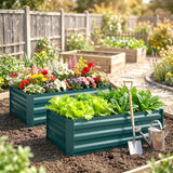 Galvanised Steel Outdoor Garden Planter Box 100cm Wide in Set Of 2 - Velmora