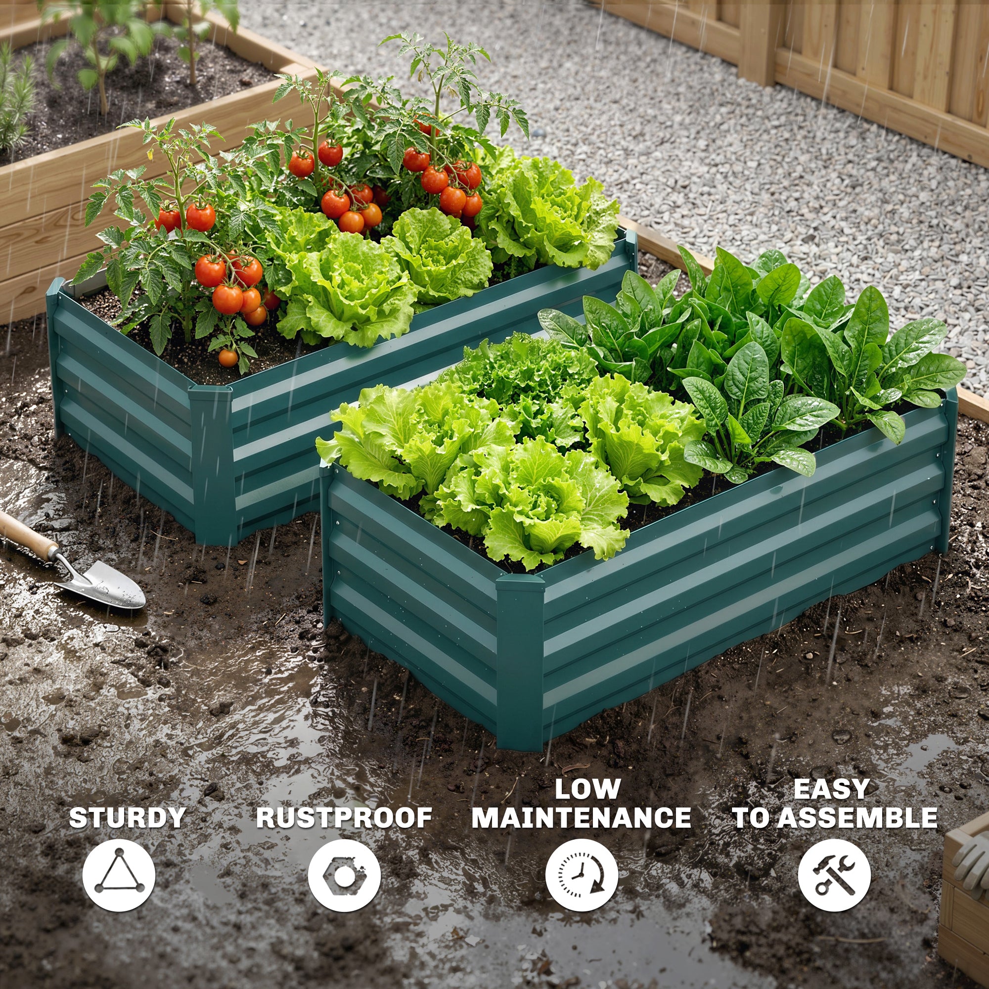 Galvanised Steel Outdoor Garden Planter Box 100cm Wide in Set Of 2 - Velmora