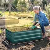 Galvanised Steel Outdoor Garden Planter Box 100cm Wide in Set Of 2 - Velmora