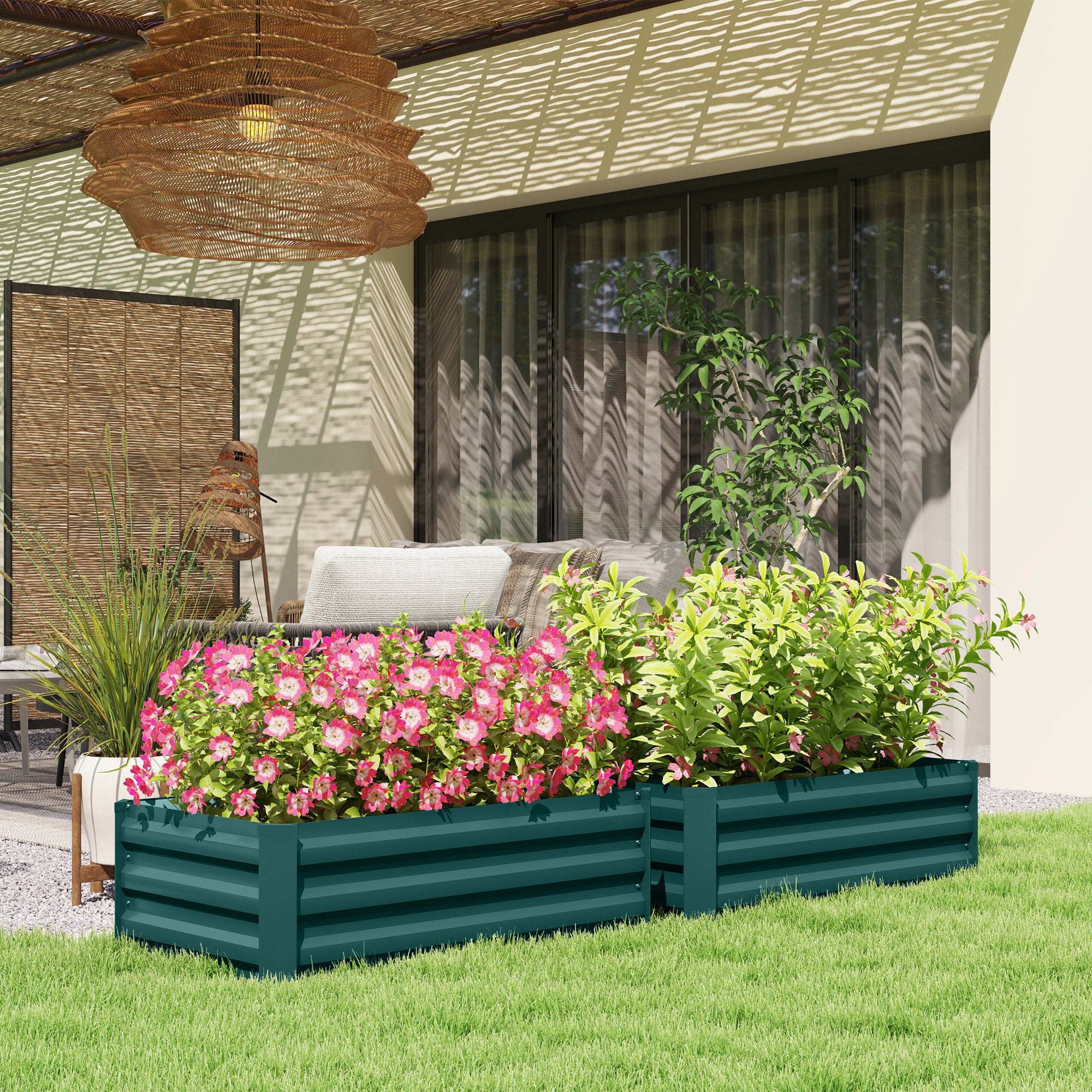 Galvanised Steel Outdoor Garden Planter Box 100cm Wide in Set Of 2 - Velmora