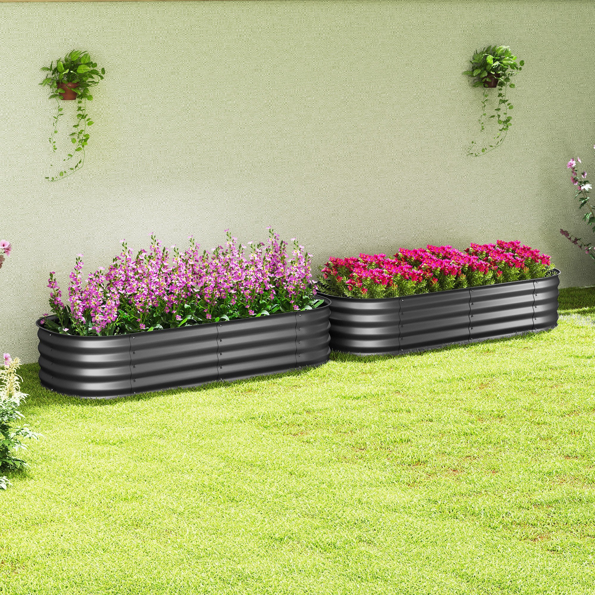 Galvanised Steel Outdoor Garden Planter Box 110cm Diameter in Set Of 2 - Velmora