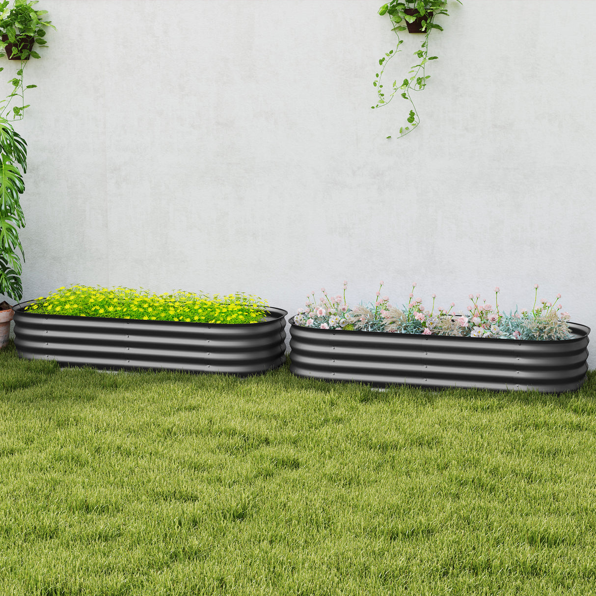 Galvanised Steel Outdoor Garden Planter Box 110cm Diameter in Set Of 2 - Velmora