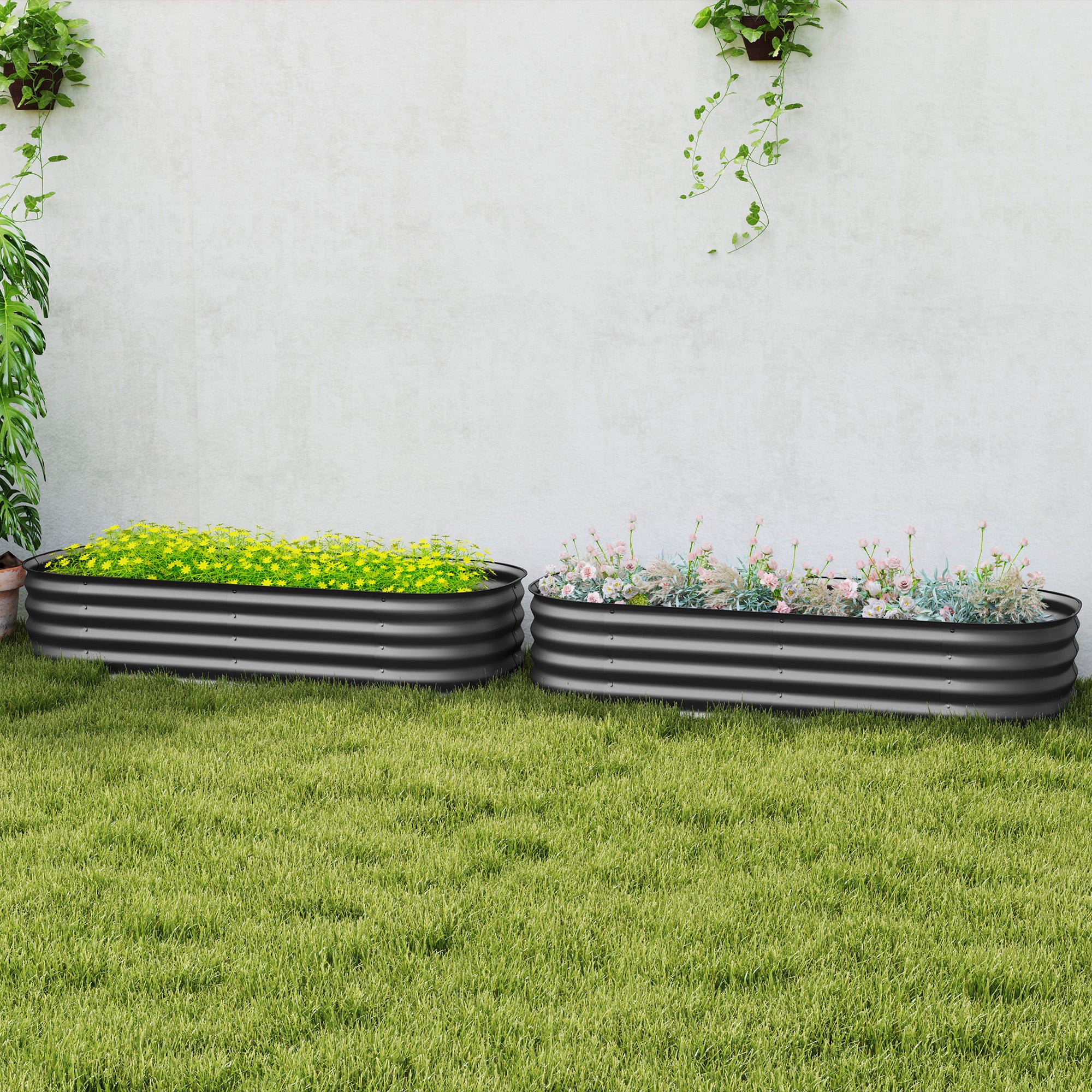 Galvanised Steel Outdoor Garden Planter Box 110cm Diameter in Set Of 2 - Velmora