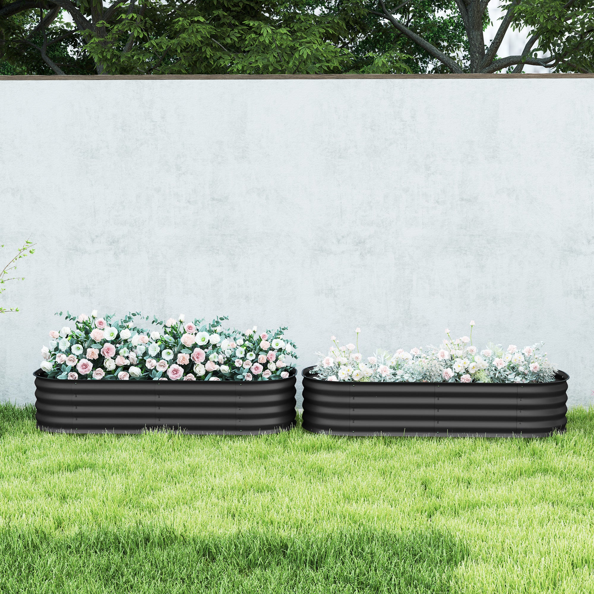 Galvanised Steel Outdoor Garden Planter Box 110cm Diameter in Set Of 2 - Velmora