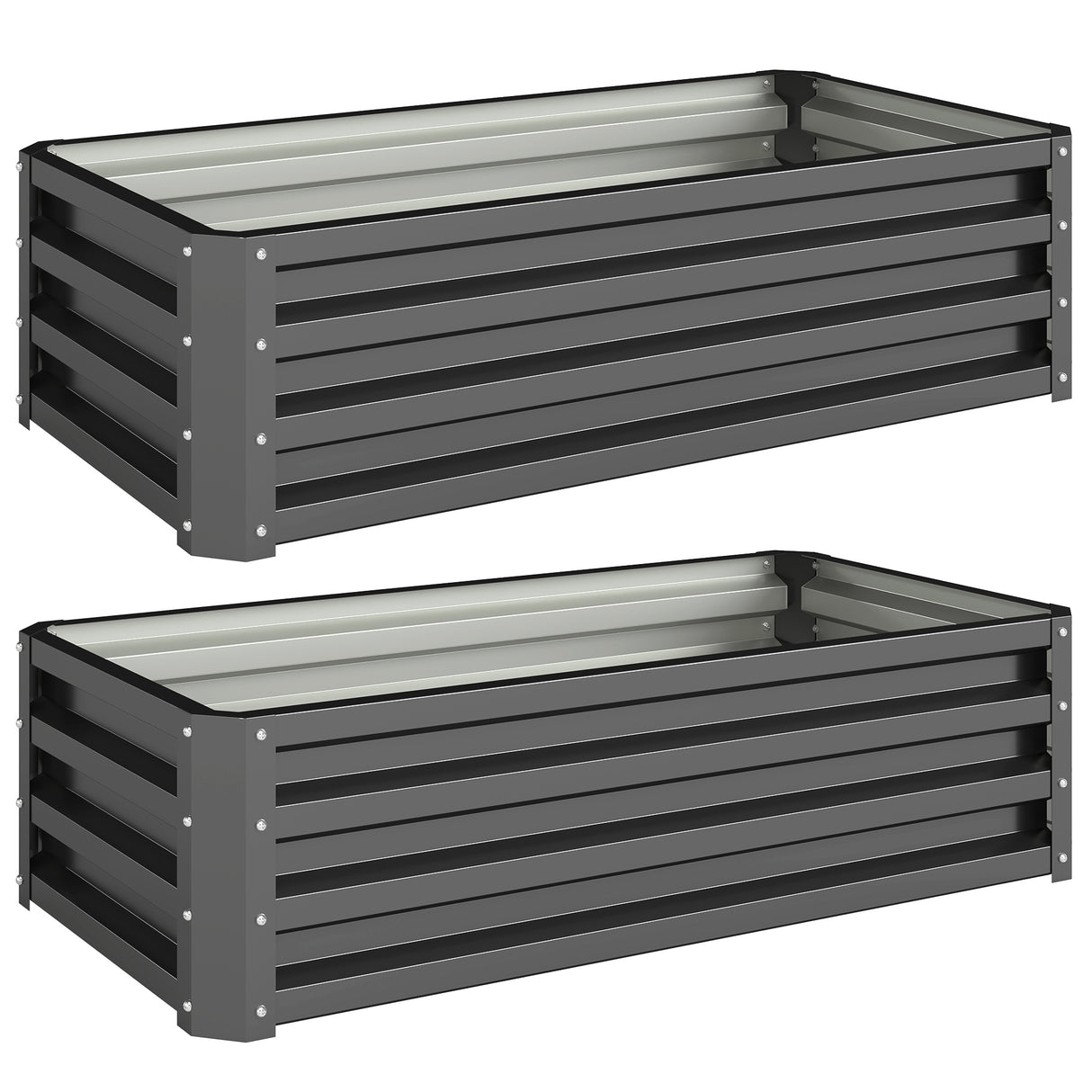 Galvanised Steel Outdoor Garden Planter Box 110cm Wide in Set Of 2 - Velmora