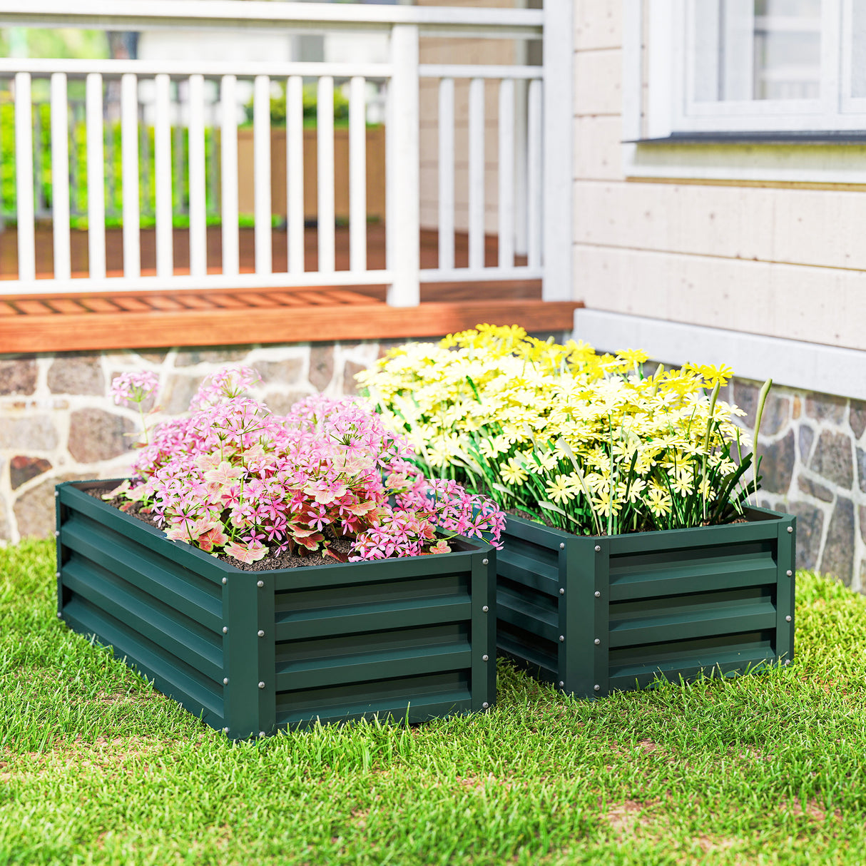 Galvanised Steel Outdoor Garden Planter Box 110cm Wide in Set Of 2 - Velmora