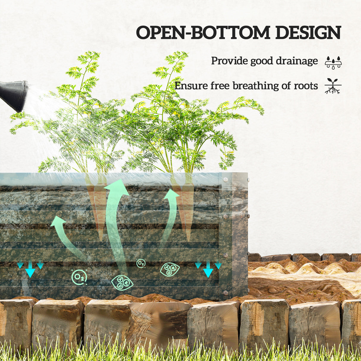 Galvanised Steel Outdoor Garden Planter Box 110cm Wide in Set Of 2 - Velmora