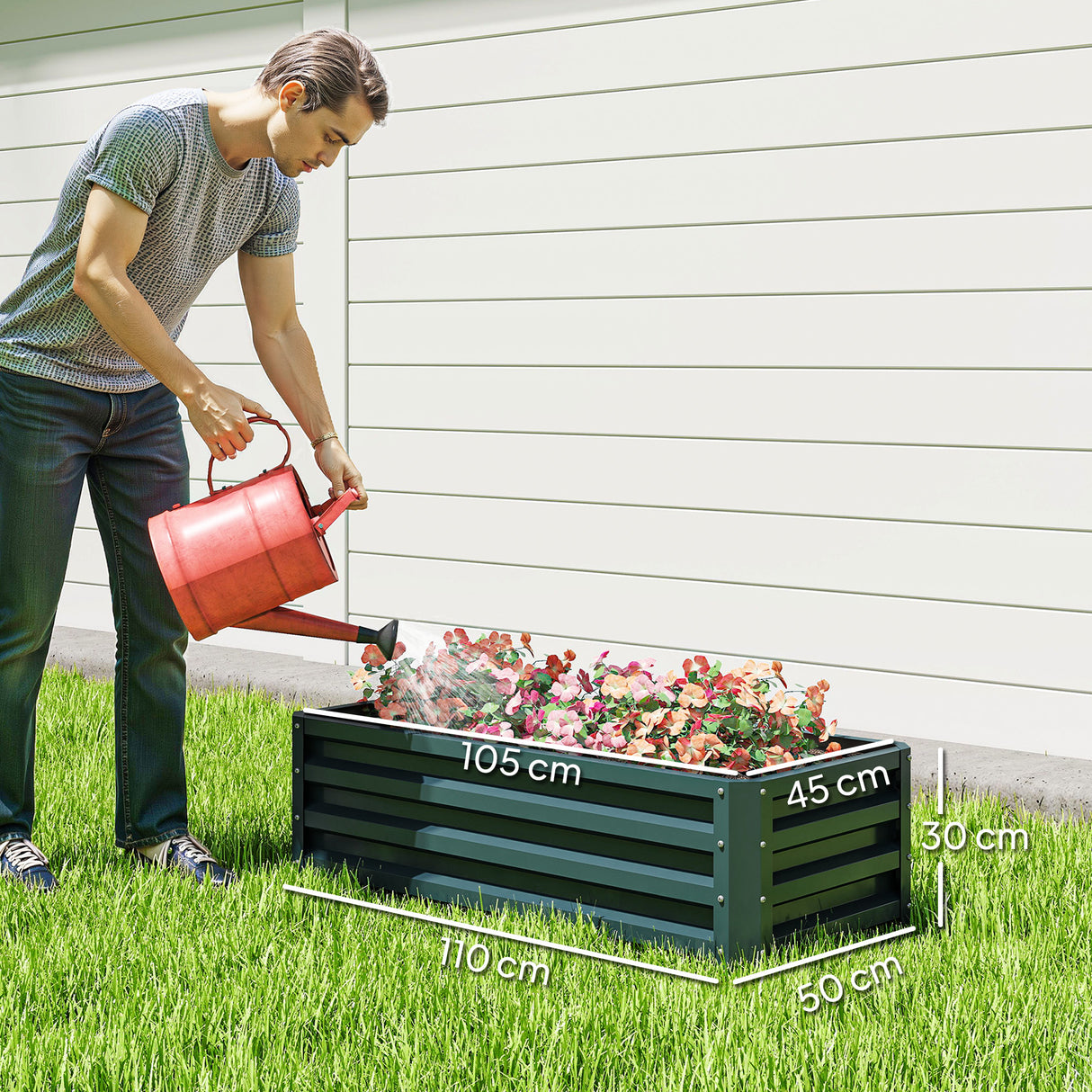 Galvanised Steel Outdoor Garden Planter Box 110cm Wide in Set Of 2 - Velmora