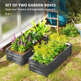 Galvanised Steel Outdoor Garden Planter Box 110cm Wide in Set Of 2 - Velmora