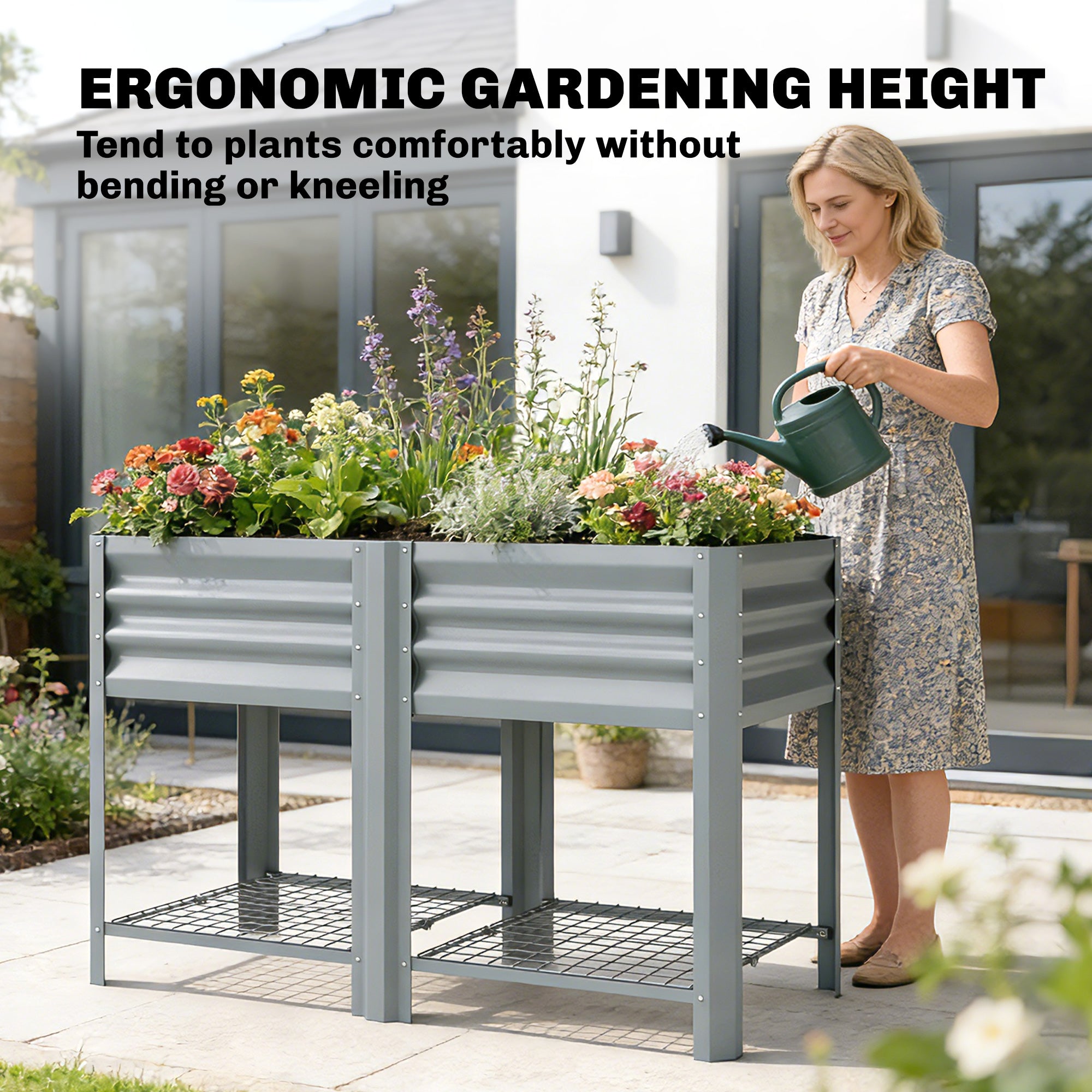 Galvanised Steel Outdoor Garden Planter Box 120cm Wide - Velmora