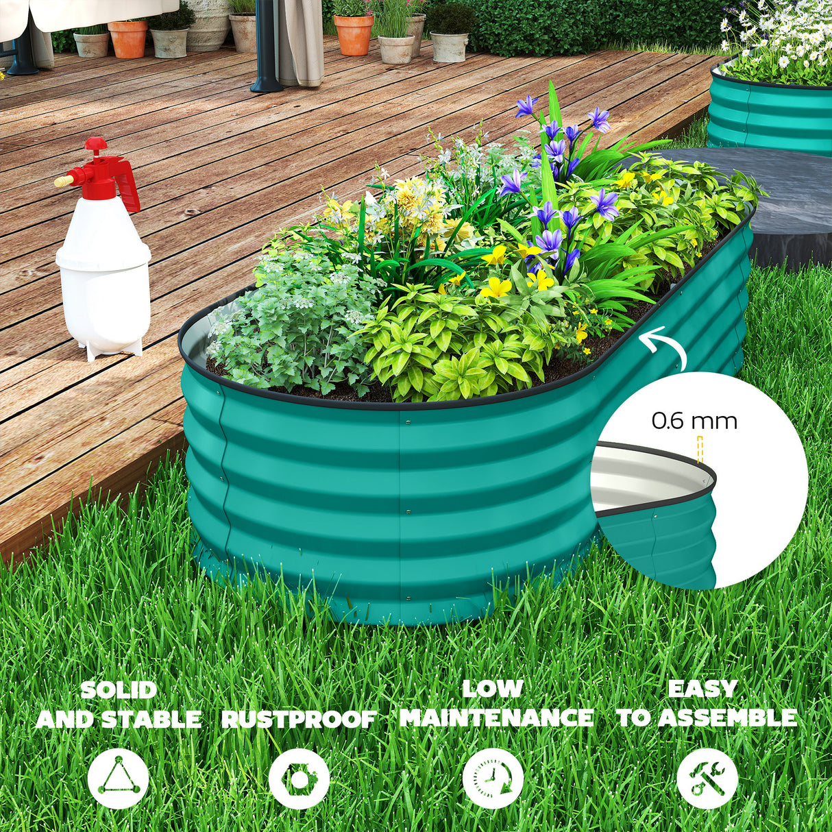 Galvanised Steel Outdoor Garden Planter Box 150cm Wide in Set Of 2 - Velmora