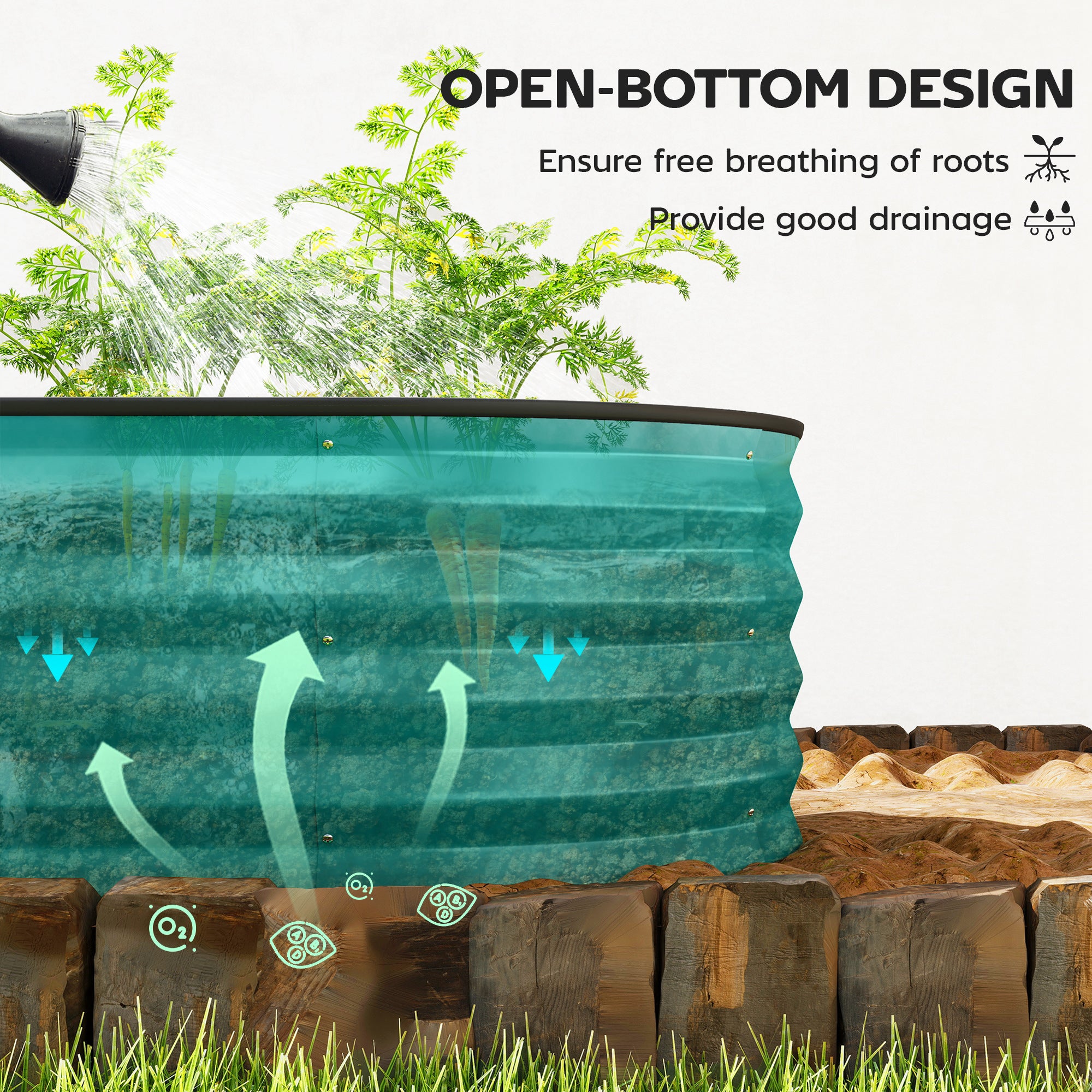 Galvanised Steel Outdoor Garden Planter Box 150cm Wide in Set Of 2 - Velmora