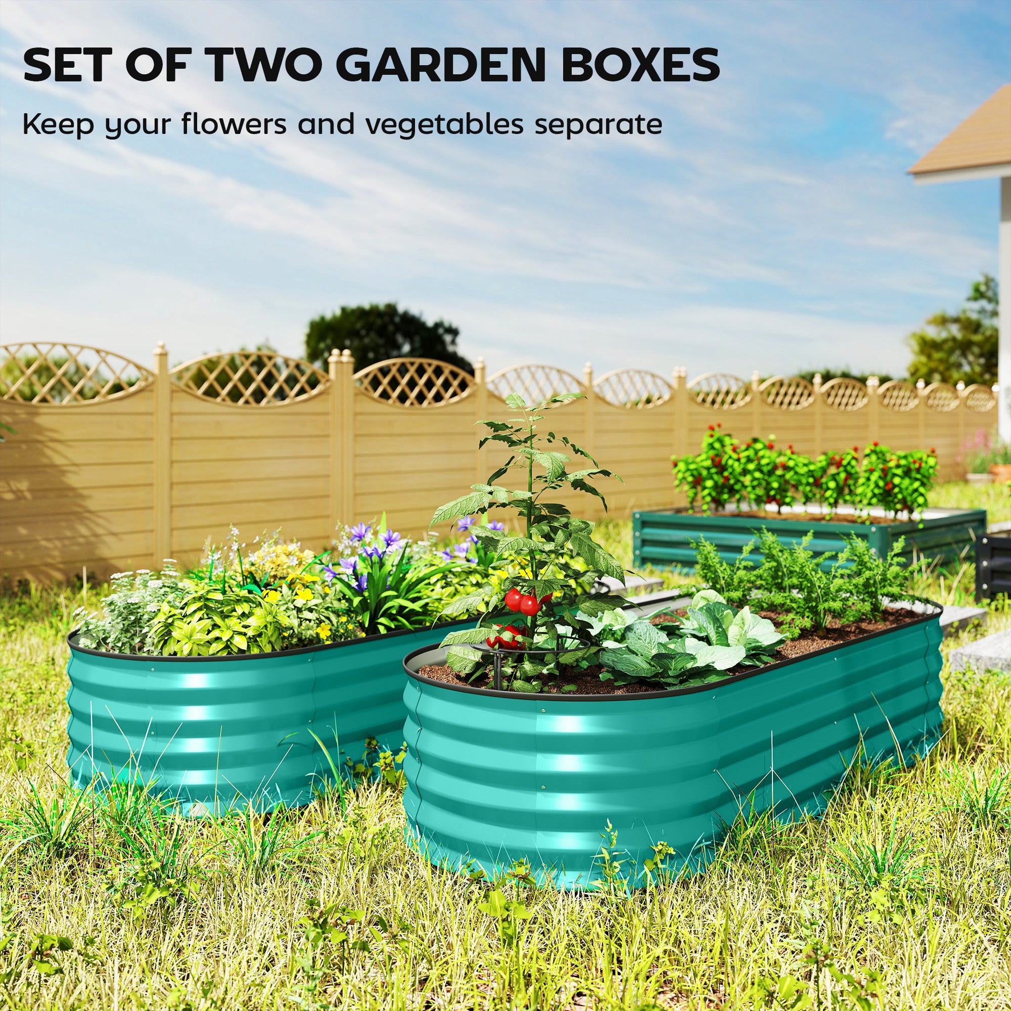 Galvanised Steel Outdoor Garden Planter Box 150cm Wide in Set Of 2 - Velmora