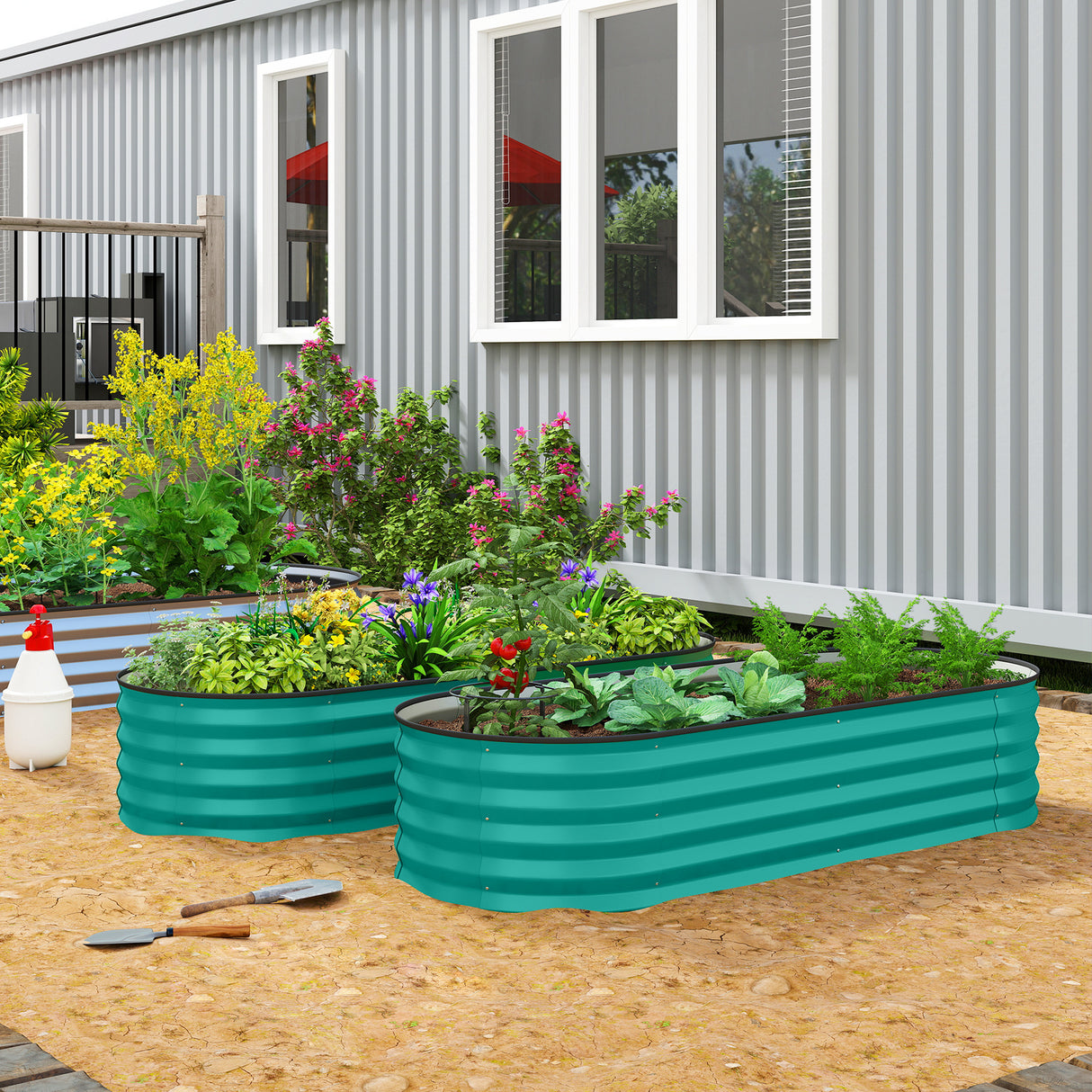 Galvanised Steel Outdoor Garden Planter Box 150cm Wide in Set Of 2 - Velmora