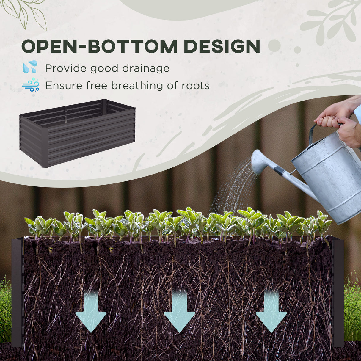 Galvanised Steel Outdoor Garden Planter Box 180cm Wide in Set Of 2 - Velmora