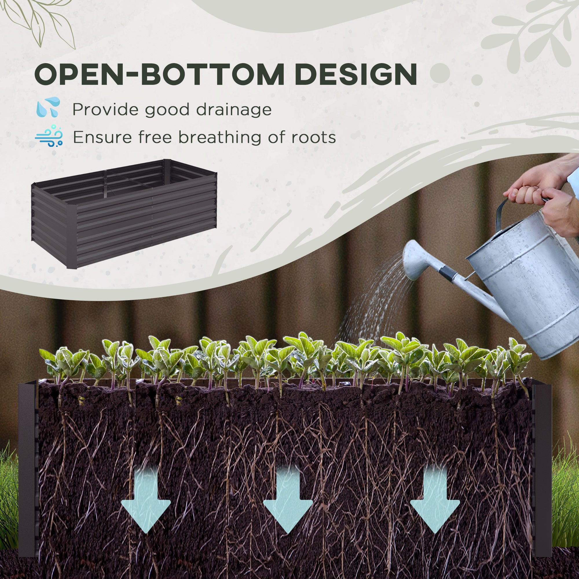 Galvanised Steel Outdoor Garden Planter Box 180cm Wide in Set Of 2 - Velmora