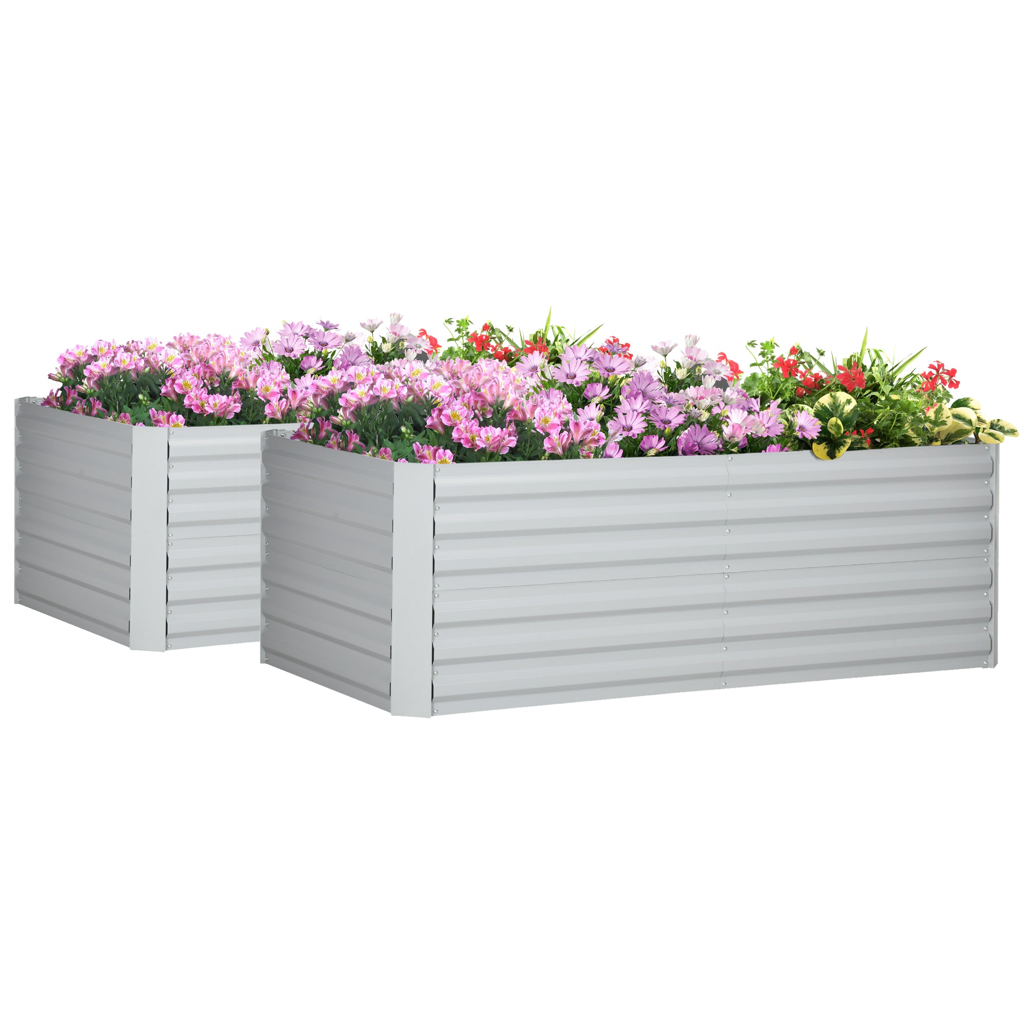 Galvanised Steel Outdoor Garden Planter Box 180cm Wide in Set Of 2 - Velmora