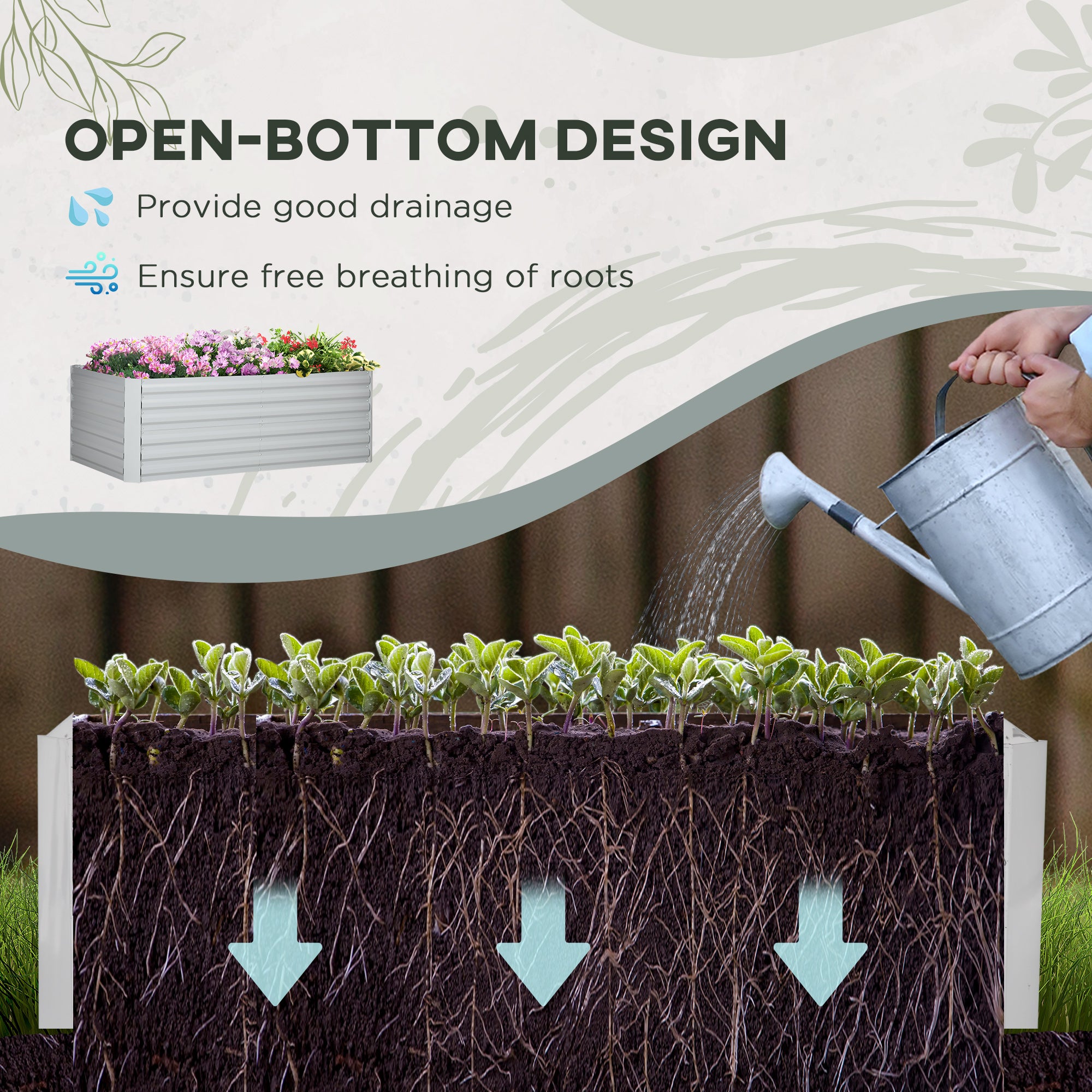 Galvanised Steel Outdoor Garden Planter Box 180cm Wide in Set Of 2 - Velmora