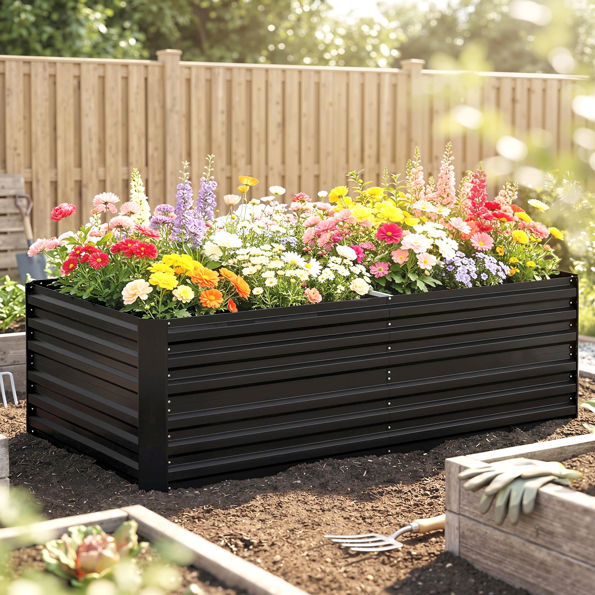 Galvanised Steel Outdoor Garden Planter Box 180cm Wide - Velmora
