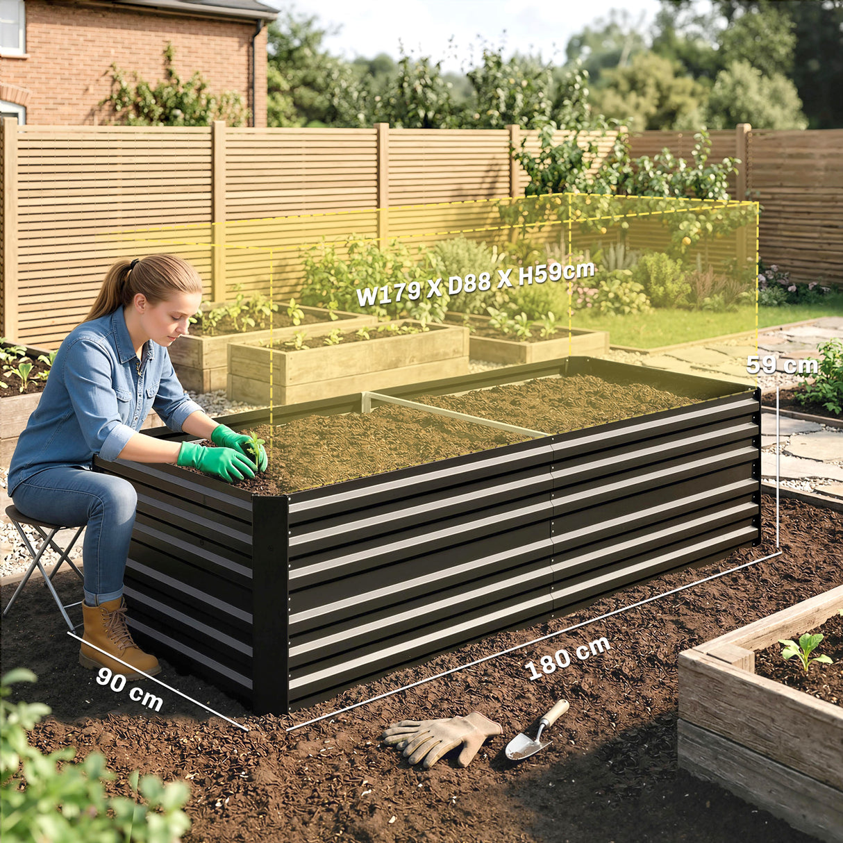 Galvanised Steel Outdoor Garden Planter Box 180cm Wide - Velmora