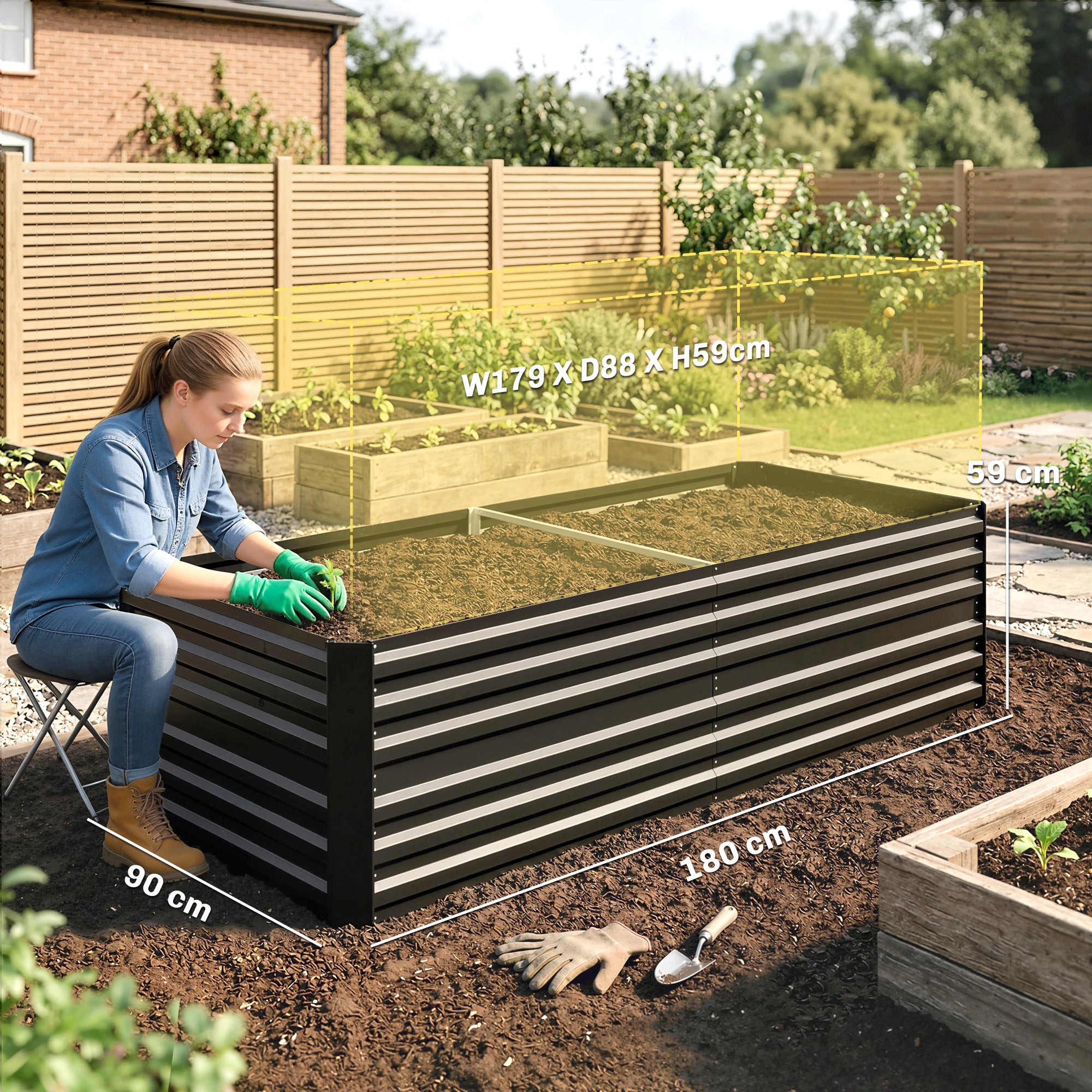 Galvanised Steel Outdoor Garden Planter Box 180cm Wide - Velmora