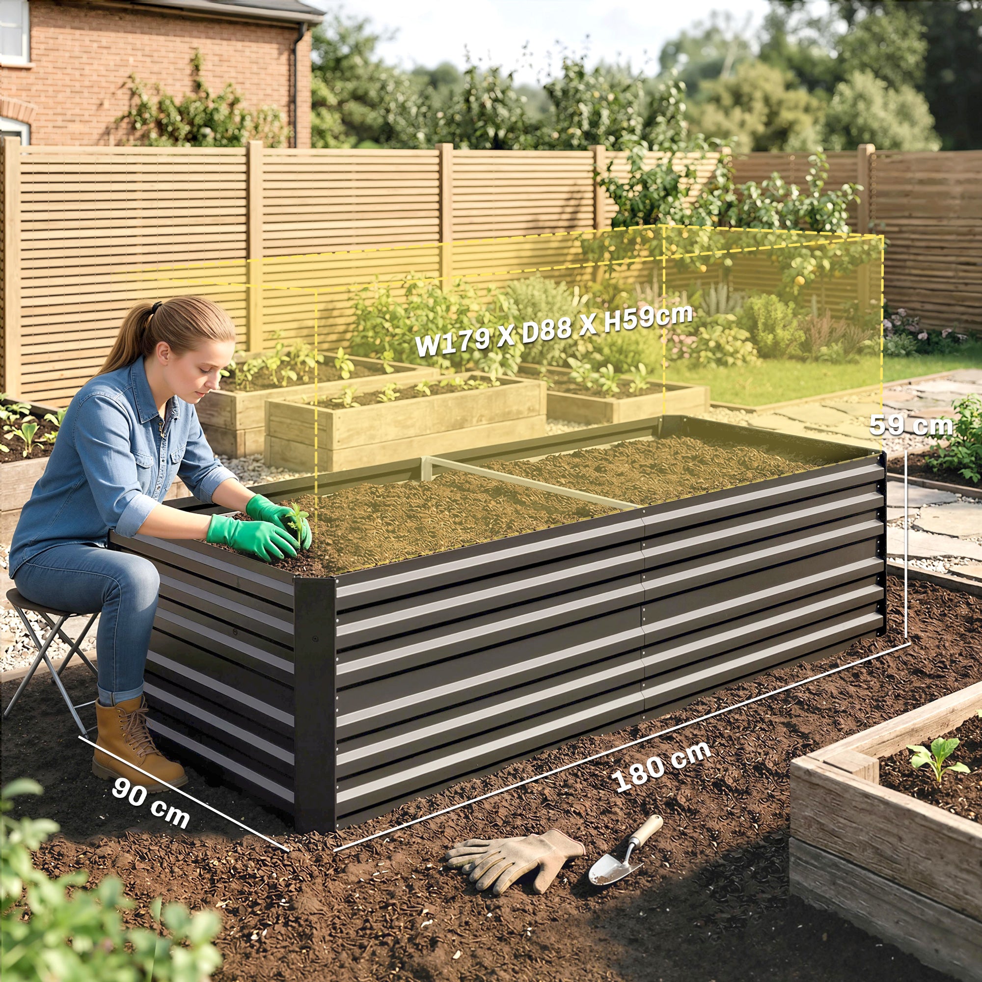 Galvanised Steel Outdoor Garden Planter Box 180cm Wide - Velmora