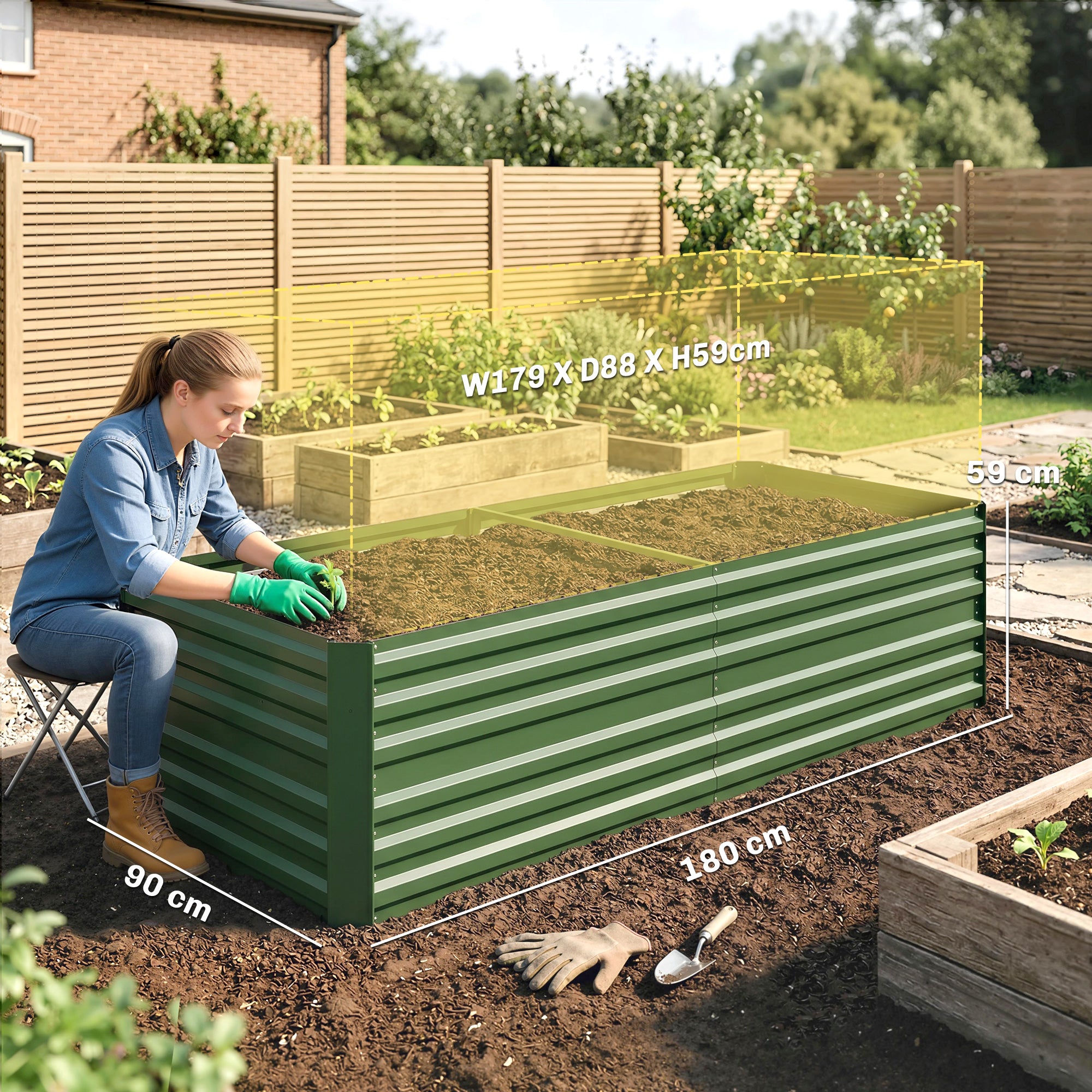 Galvanised Steel Outdoor Garden Planter Box 180cm Wide - Velmora