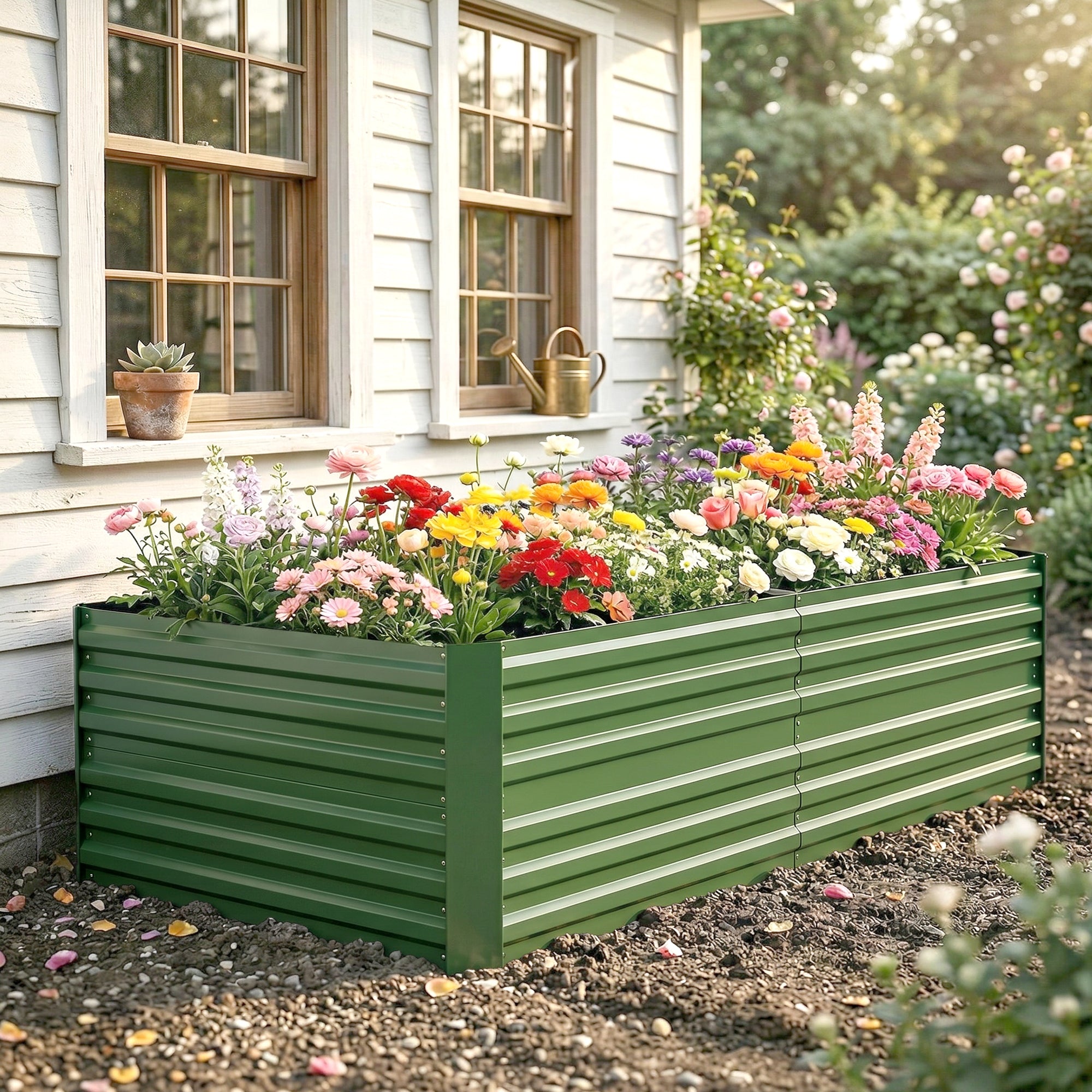 Galvanised Steel Outdoor Garden Planter Box 180cm Wide - Velmora