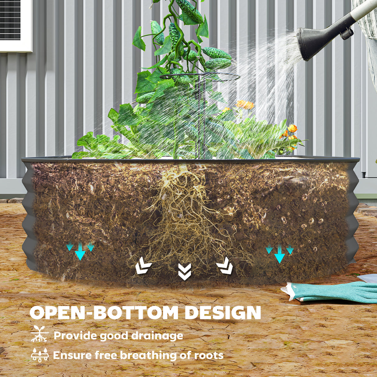 Galvanised Steel Outdoor Garden Planter Box 181cm Wide in Set Of 2 - Velmora