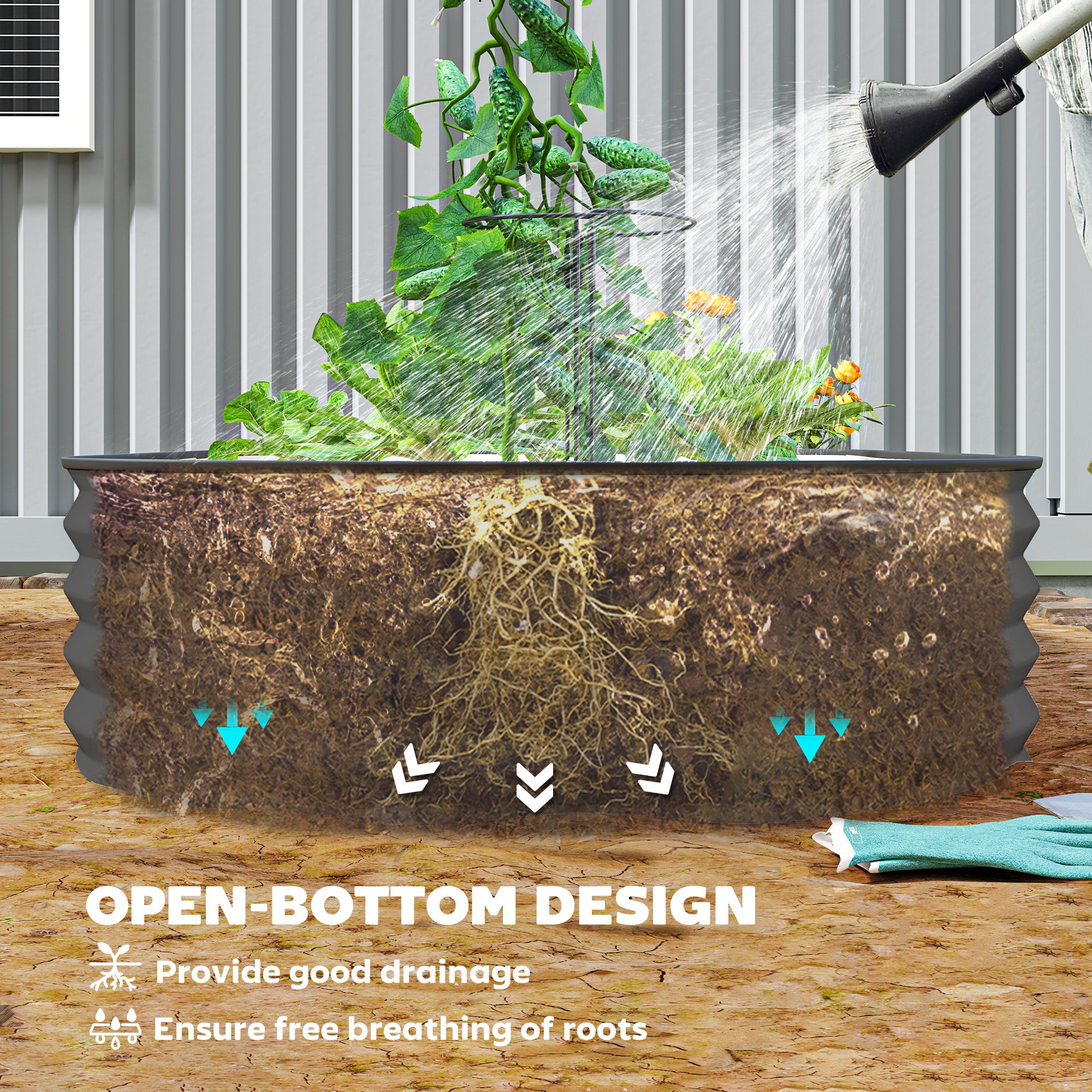 Galvanised Steel Outdoor Garden Planter Box 181cm Wide in Set Of 2 - Velmora