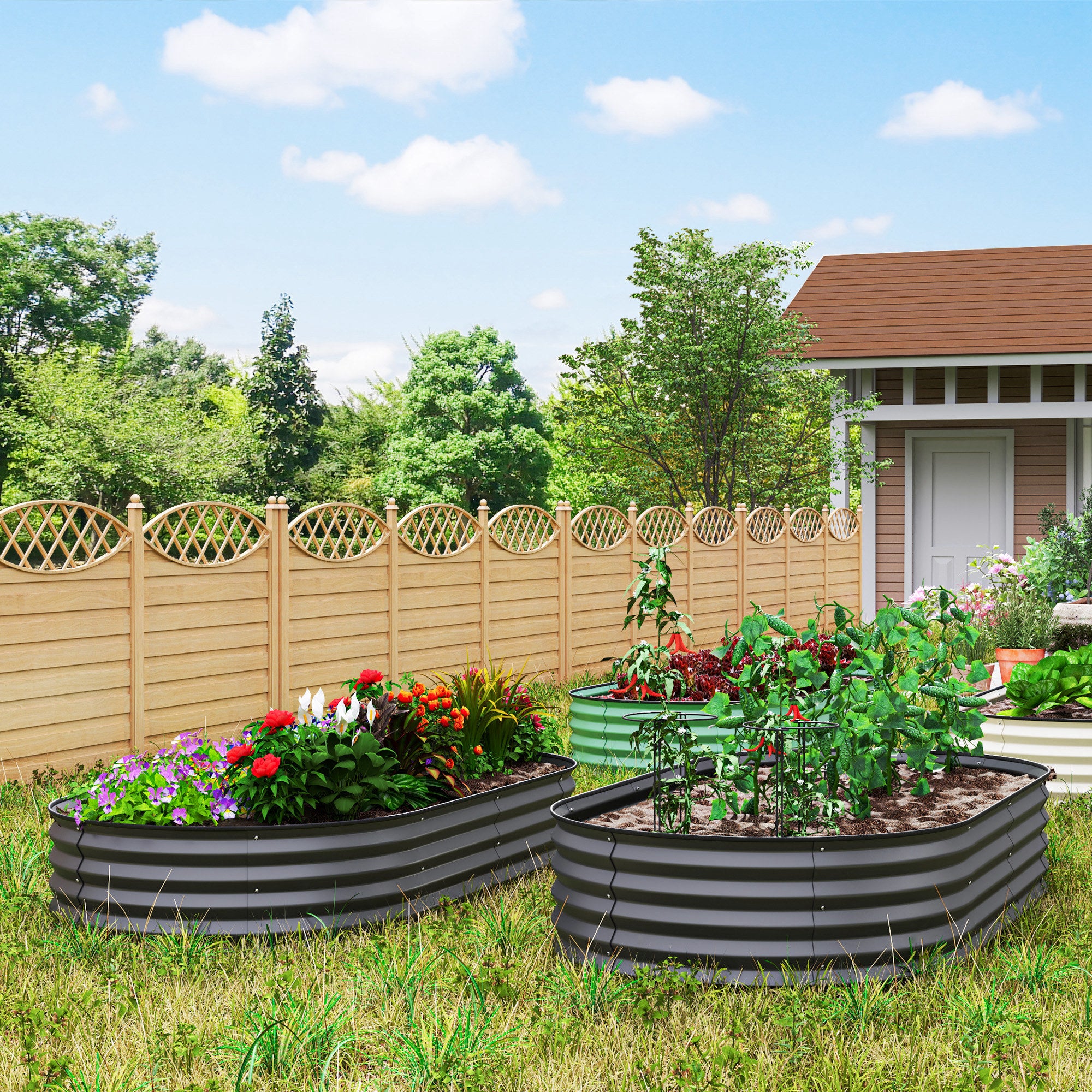 Galvanised Steel Outdoor Garden Planter Box 181cm Wide in Set Of 2 - Velmora