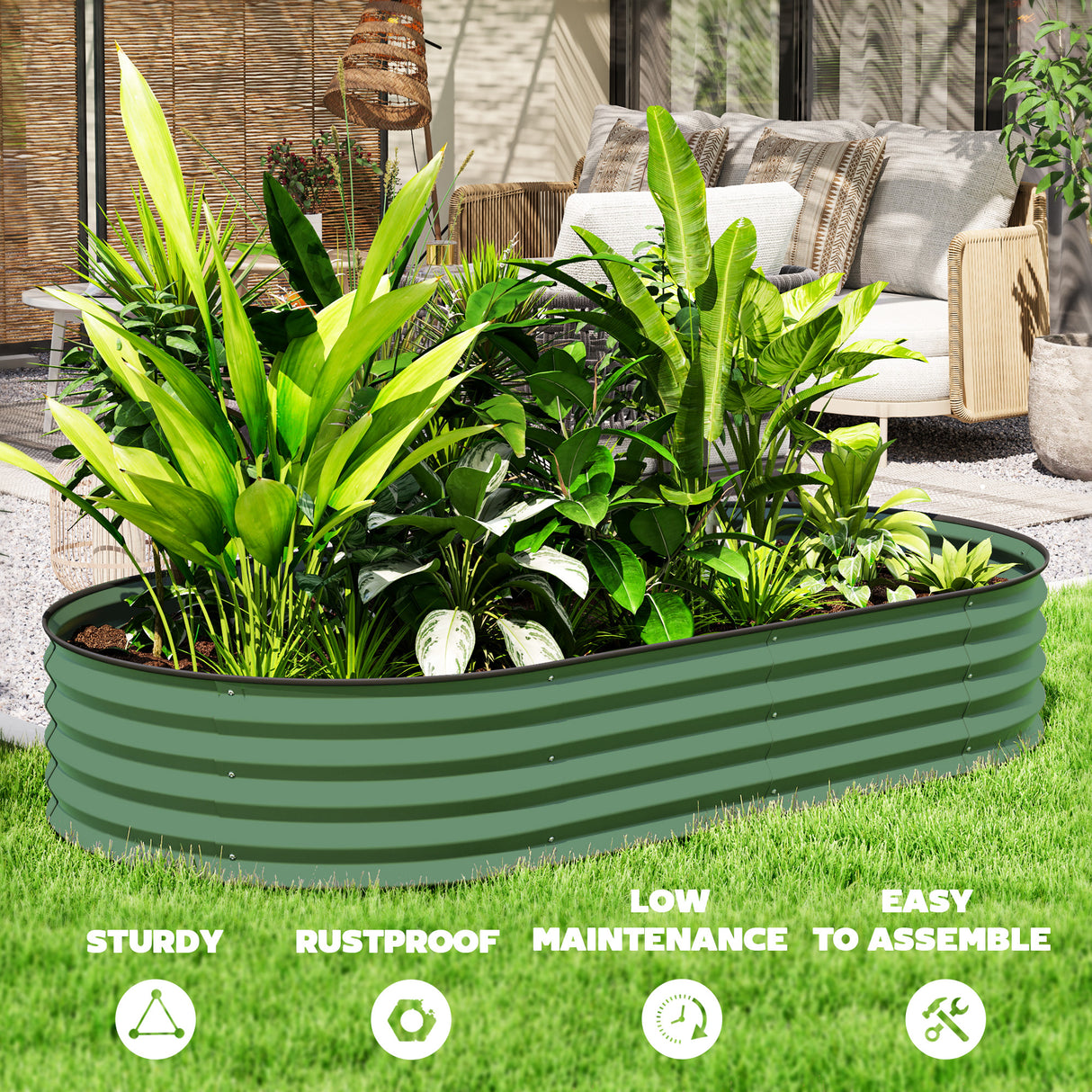 Galvanised Steel Outdoor Garden Planter Box 181cm Wide in Set Of 2 - Velmora