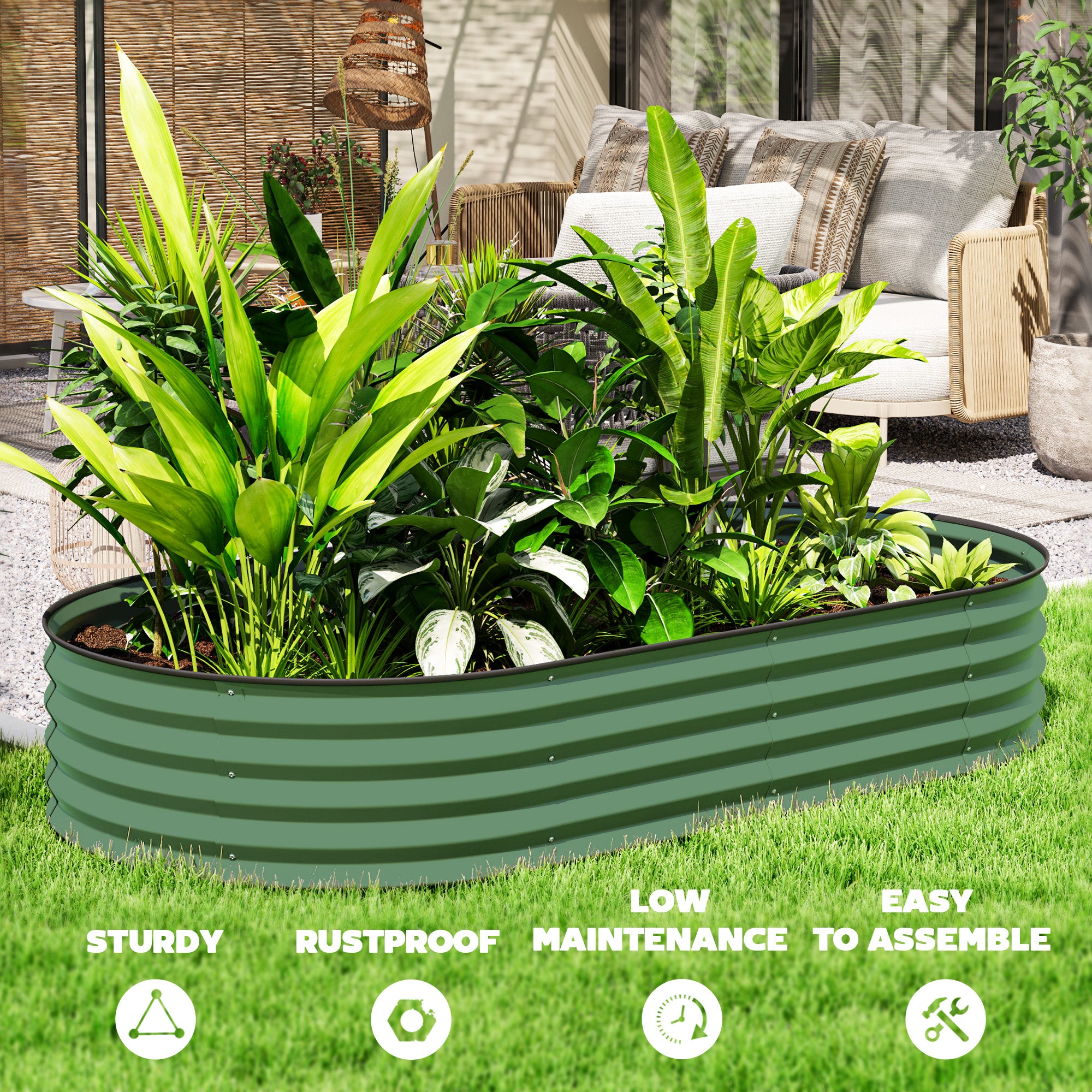 Galvanised Steel Outdoor Garden Planter Box 181cm Wide in Set Of 2 - Velmora