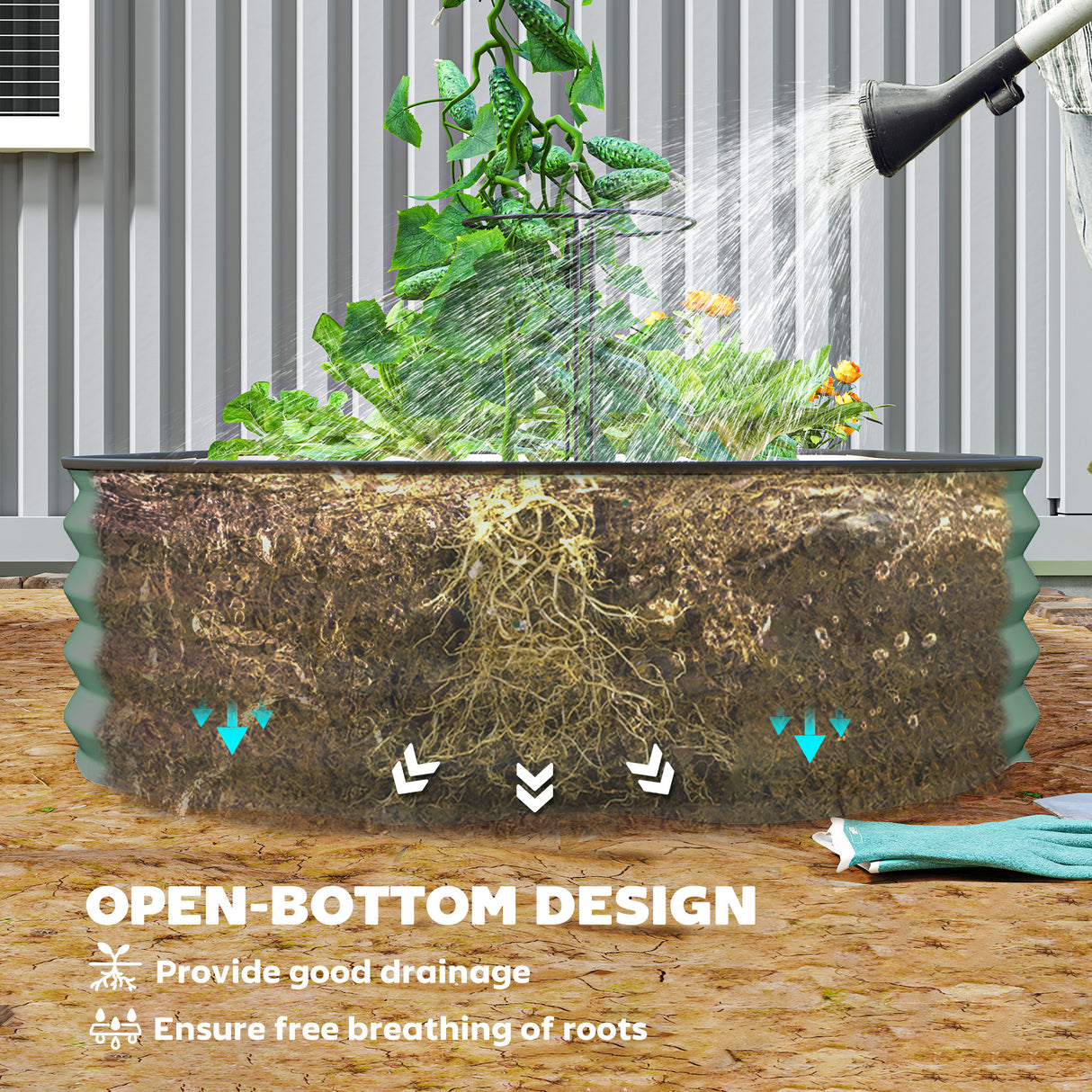 Galvanised Steel Outdoor Garden Planter Box 181cm Wide in Set Of 2 - Velmora