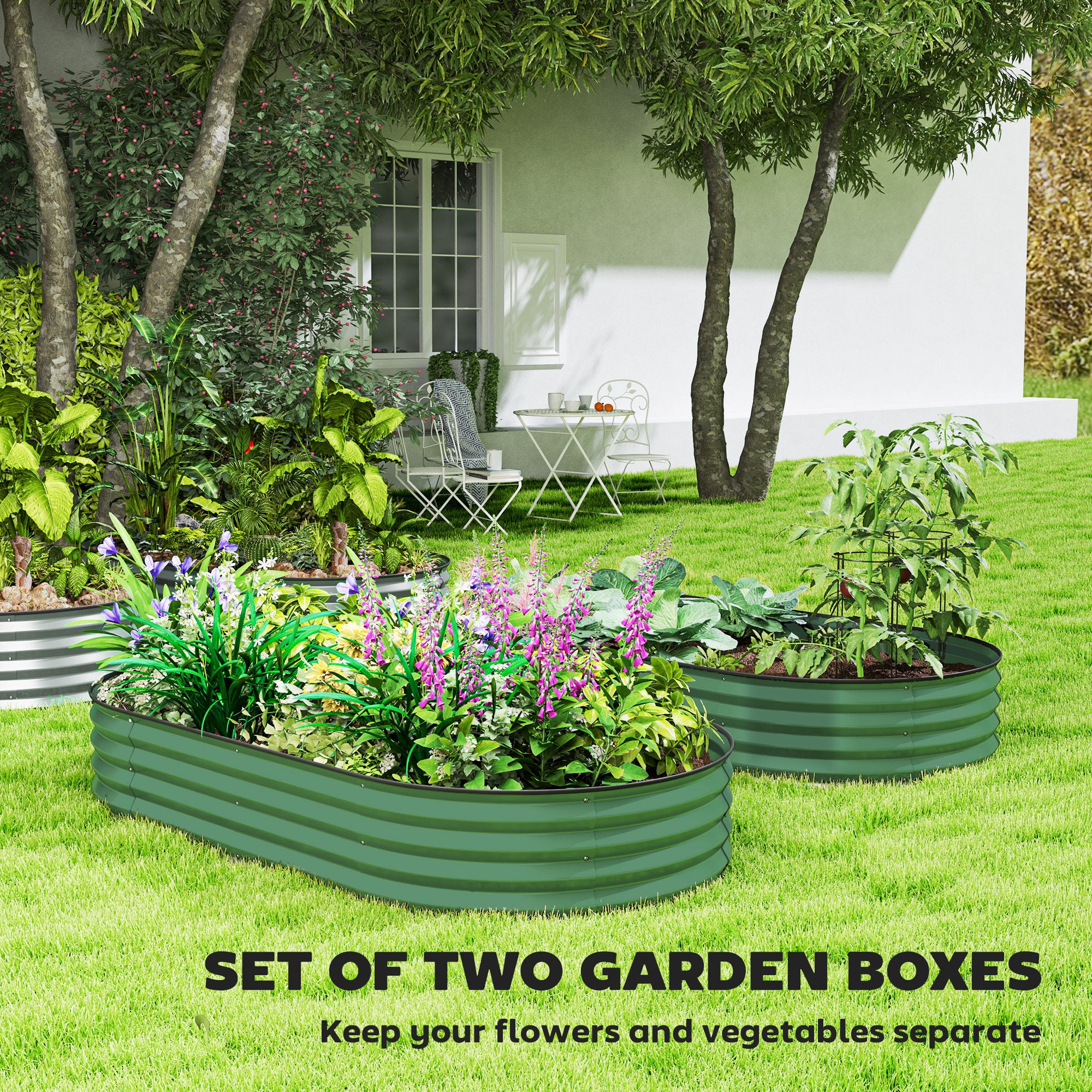 Galvanised Steel Outdoor Garden Planter Box 181cm Wide in Set Of 2 - Velmora