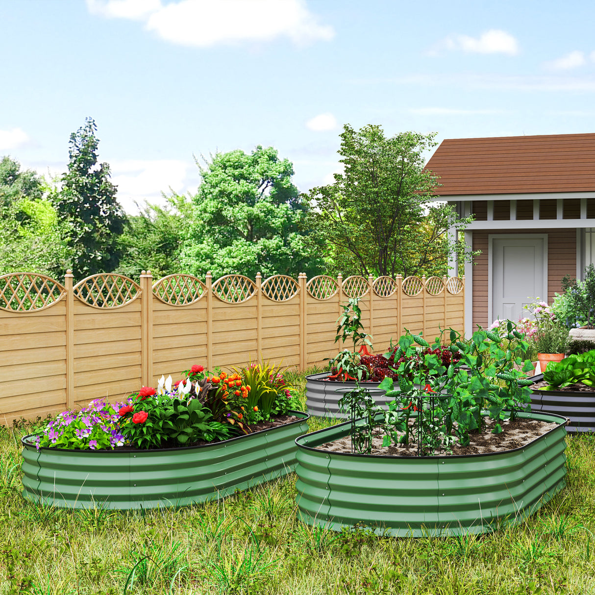 Galvanised Steel Outdoor Garden Planter Box 181cm Wide in Set Of 2 - Velmora