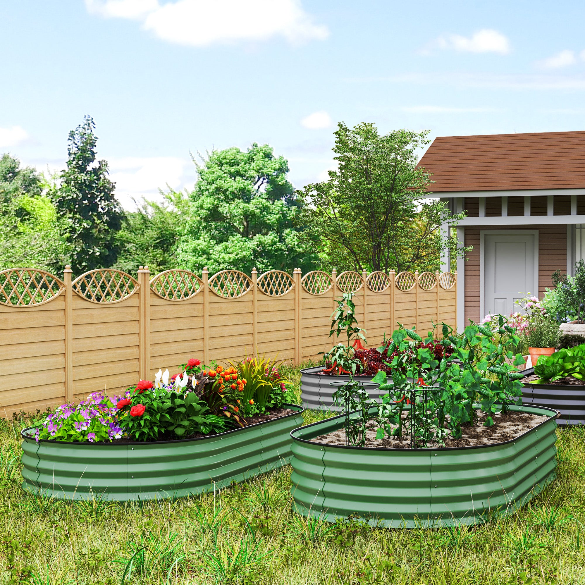 Galvanised Steel Outdoor Garden Planter Box 181cm Wide in Set Of 2 - Velmora
