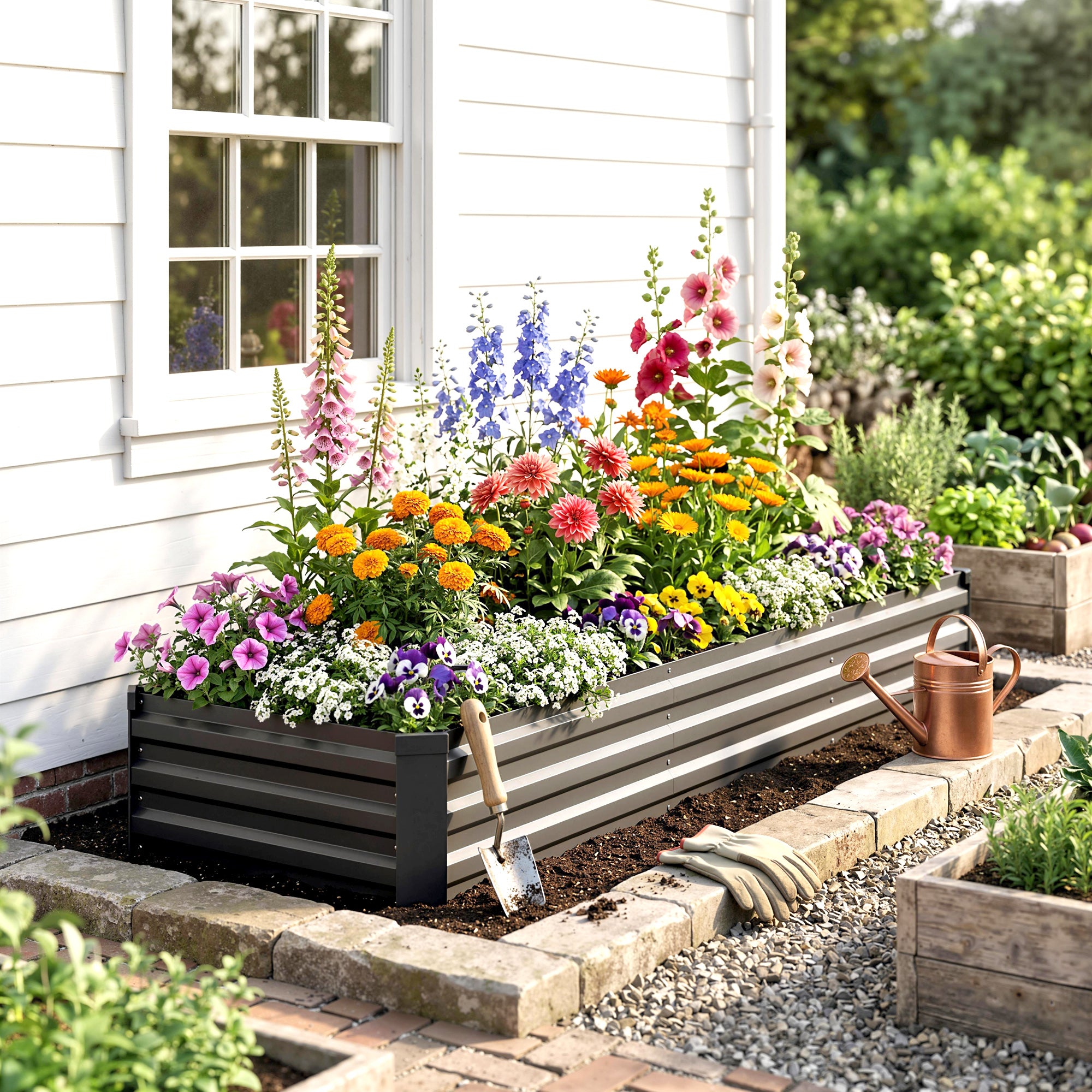 Galvanised Steel Outdoor Garden Planter Box 240cm Wide - Velmora