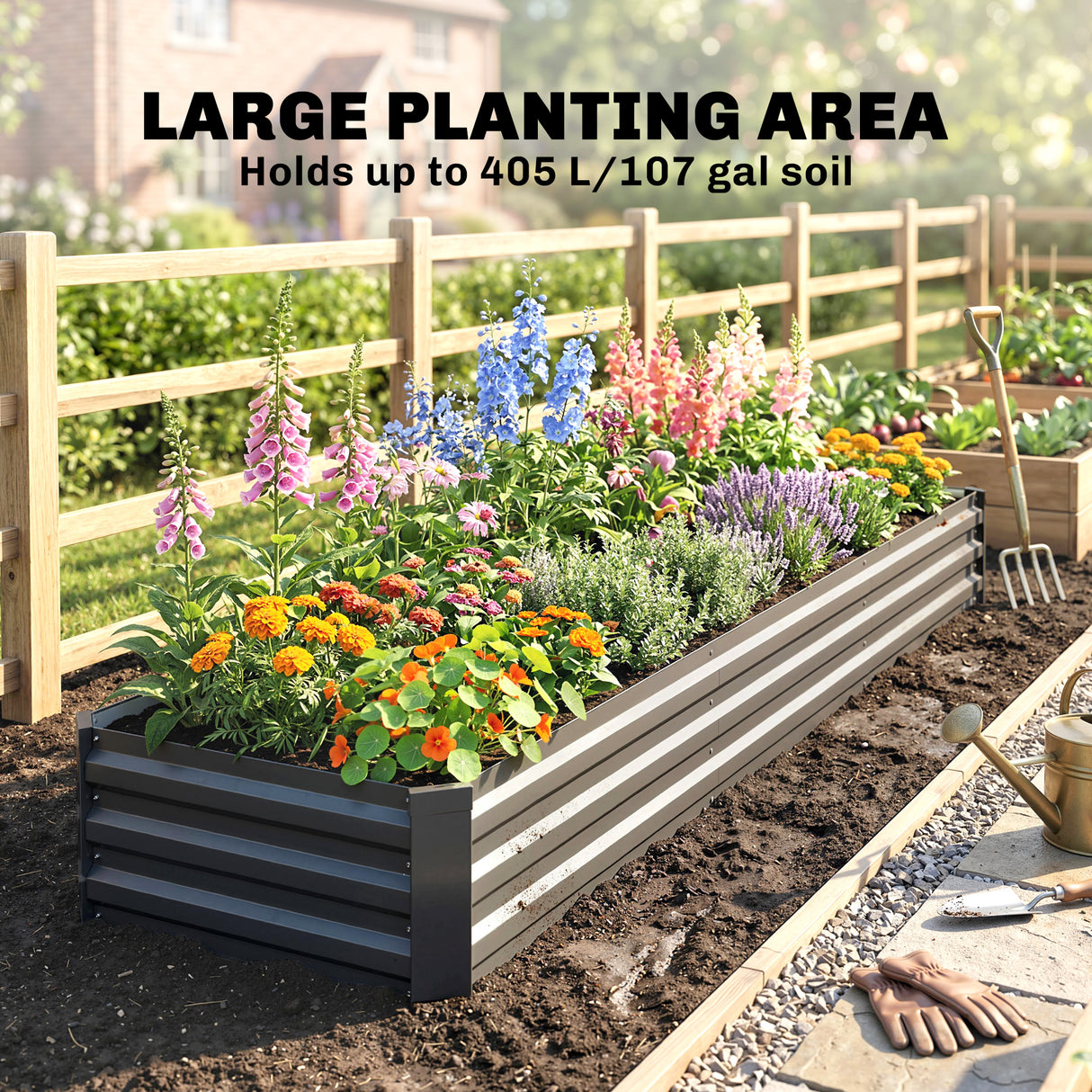 Galvanised Steel Outdoor Garden Planter Box 240cm Wide - Velmora