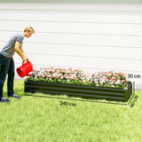 Galvanised Steel Outdoor Garden Planter Box 240cm Wide - Velmora