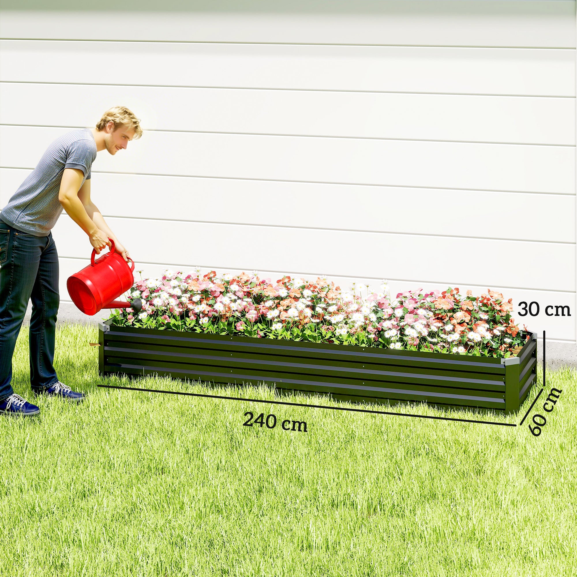 Galvanised Steel Outdoor Garden Planter Box 240cm Wide - Velmora