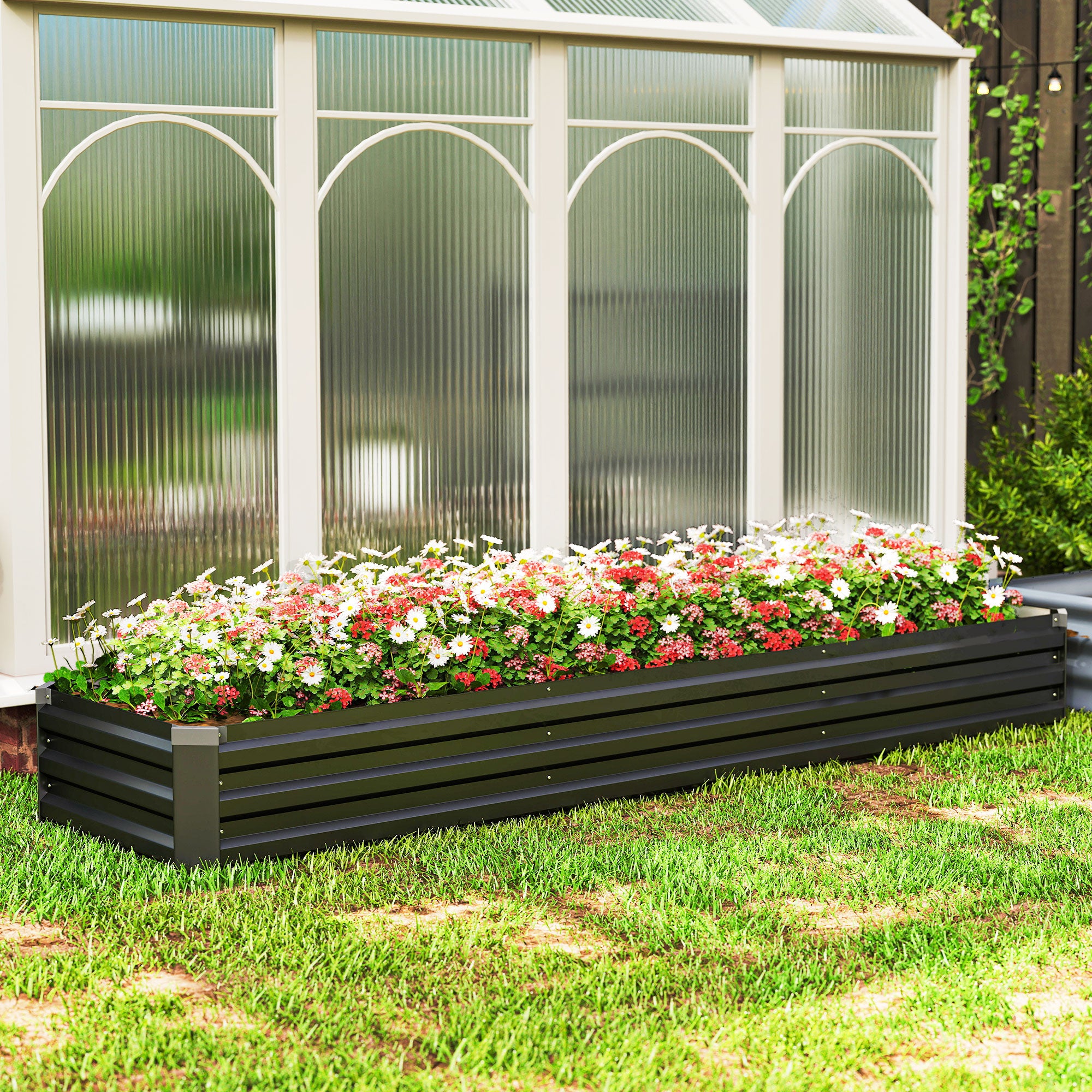 Galvanised Steel Outdoor Garden Planter Box 240cm Wide - Velmora