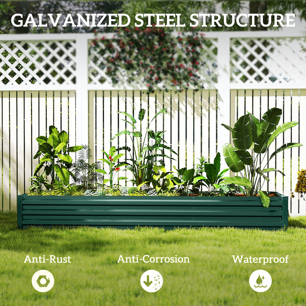 Galvanised Steel Outdoor Garden Planter Box 240cm Wide - Velmora
