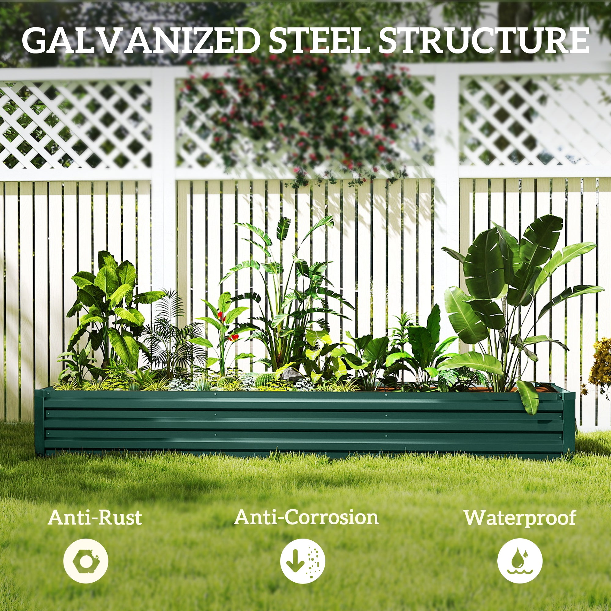 Galvanised Steel Outdoor Garden Planter Box 240cm Wide - Velmora