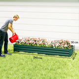Galvanised Steel Outdoor Garden Planter Box 240cm Wide - Velmora
