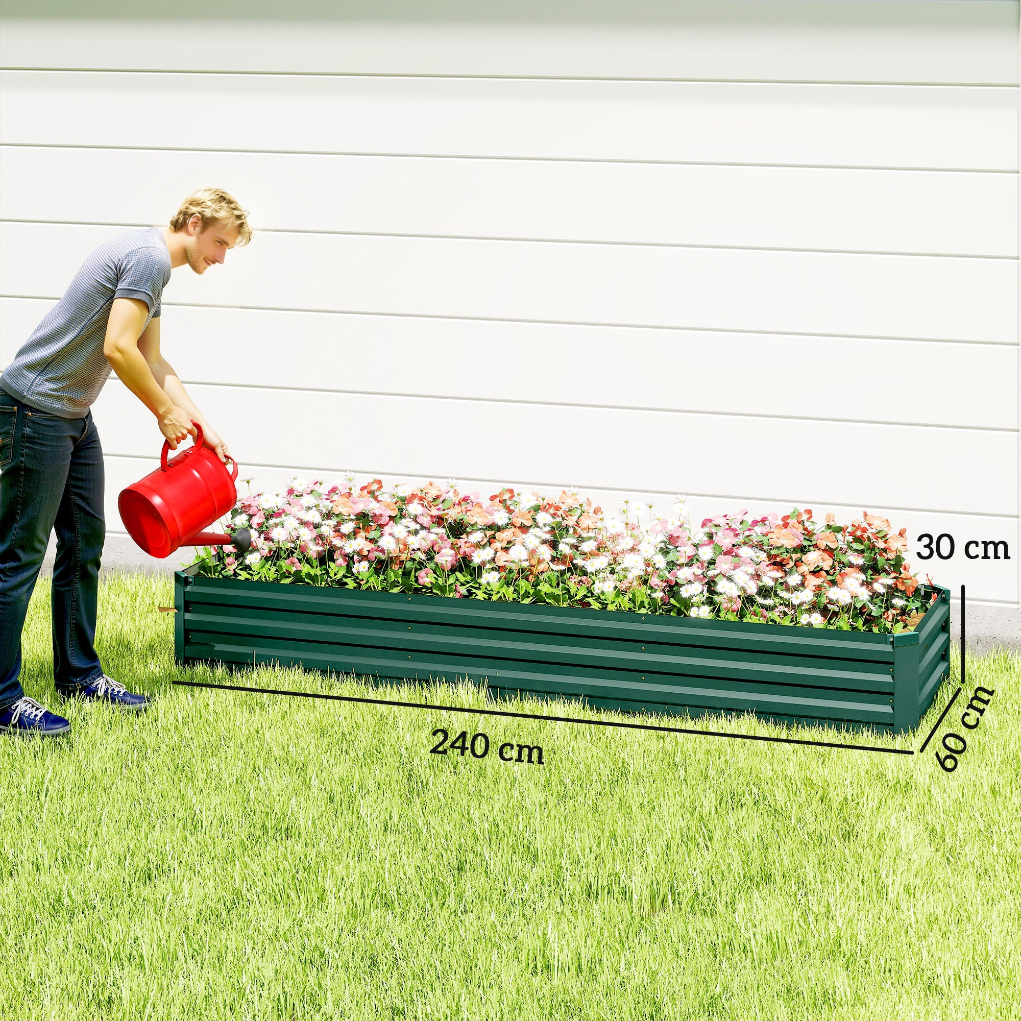Galvanised Steel Outdoor Garden Planter Box 240cm Wide - Velmora